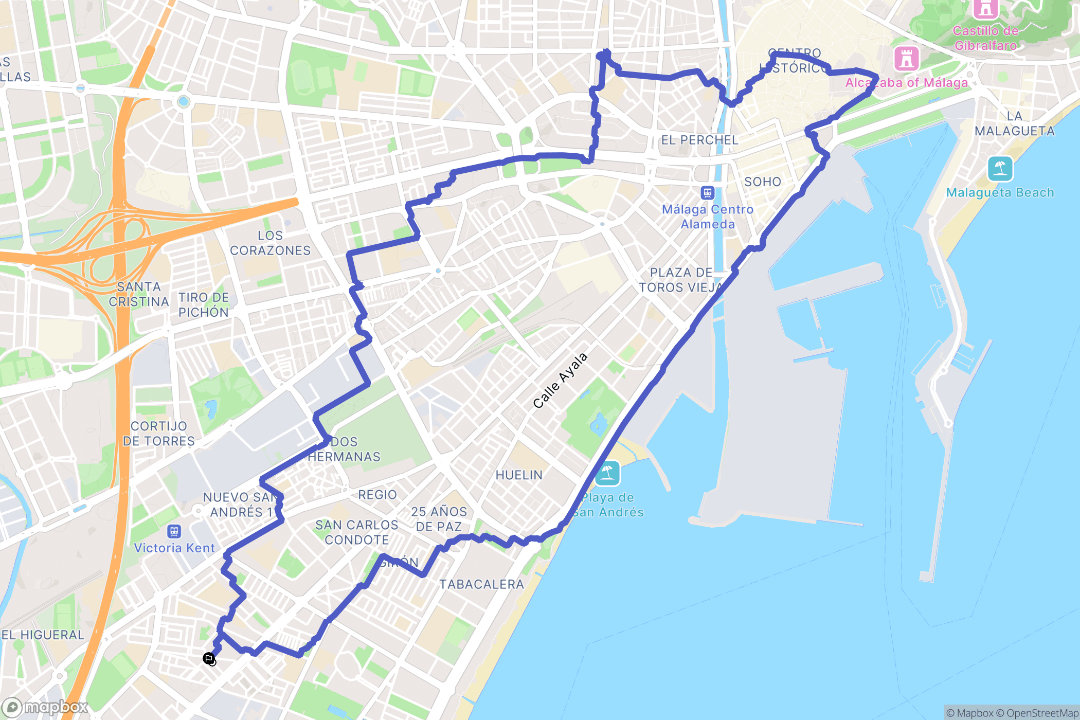Málaga : carte du parcours de randonnée - Spain