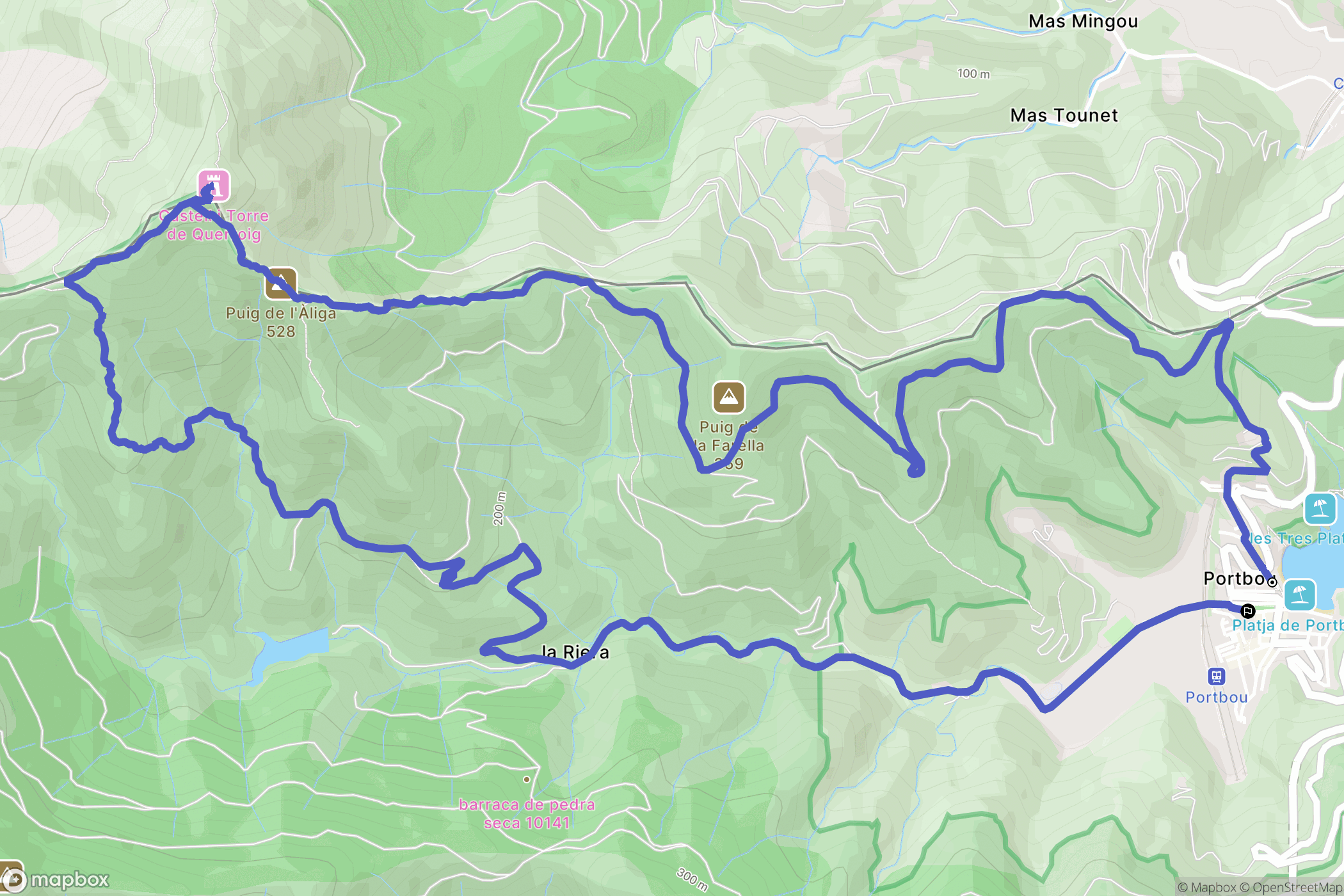 Portbou : carte du parcours de randonnée - Spain