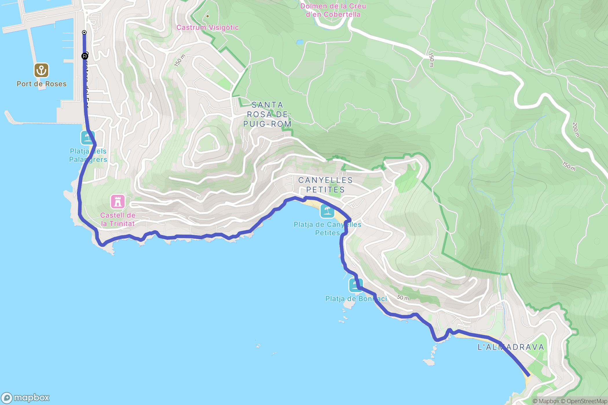 Roses : carte du parcours de randonnée - Spain