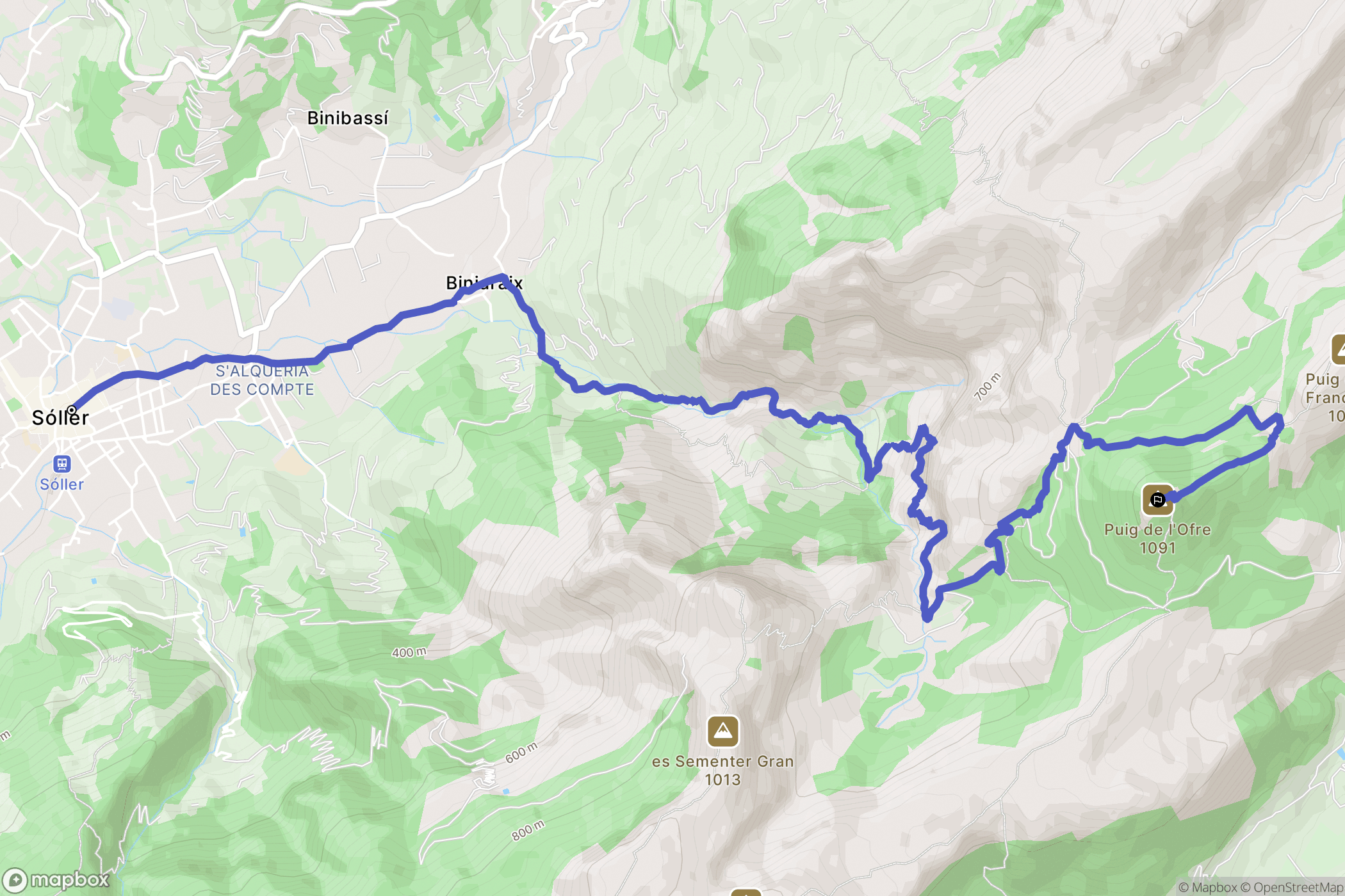 Sóller : carte du parcours de randonnée - Spain