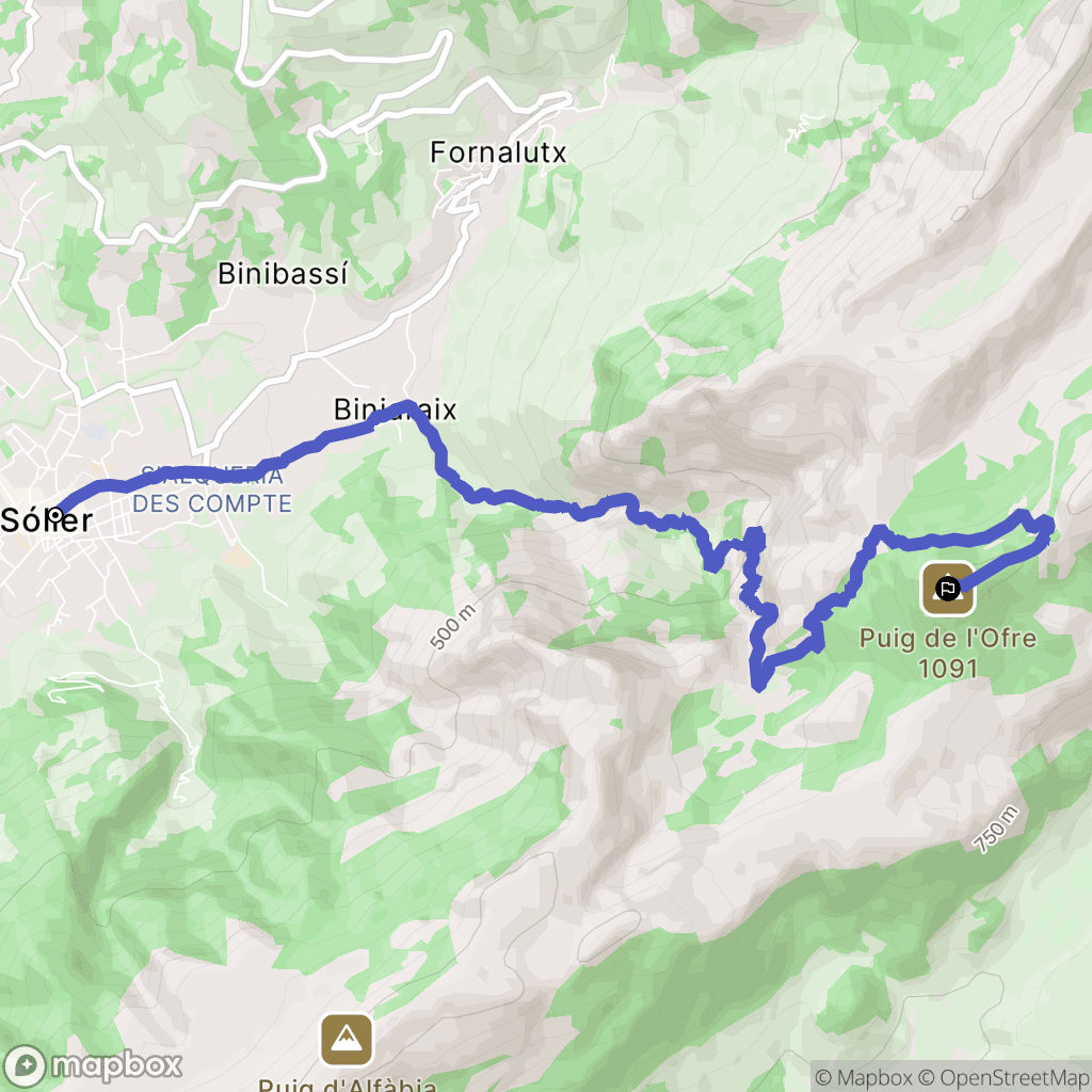 Sóller : carte du parcours de randonnée - Spain