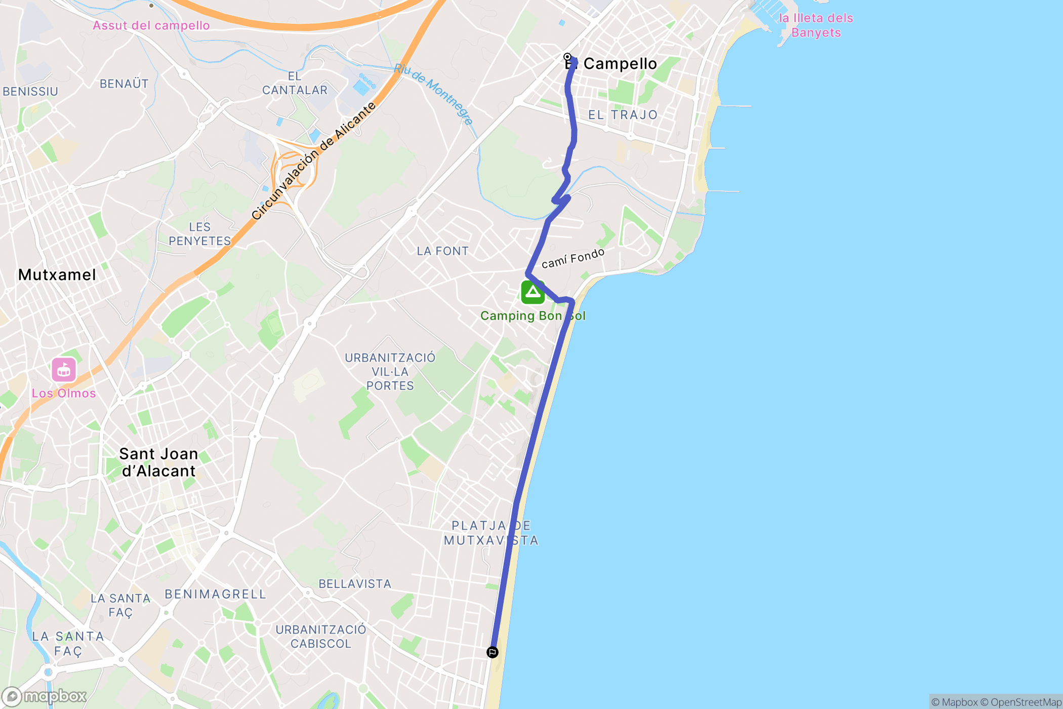 El Campello : carte du parcours de randonnée - Spain