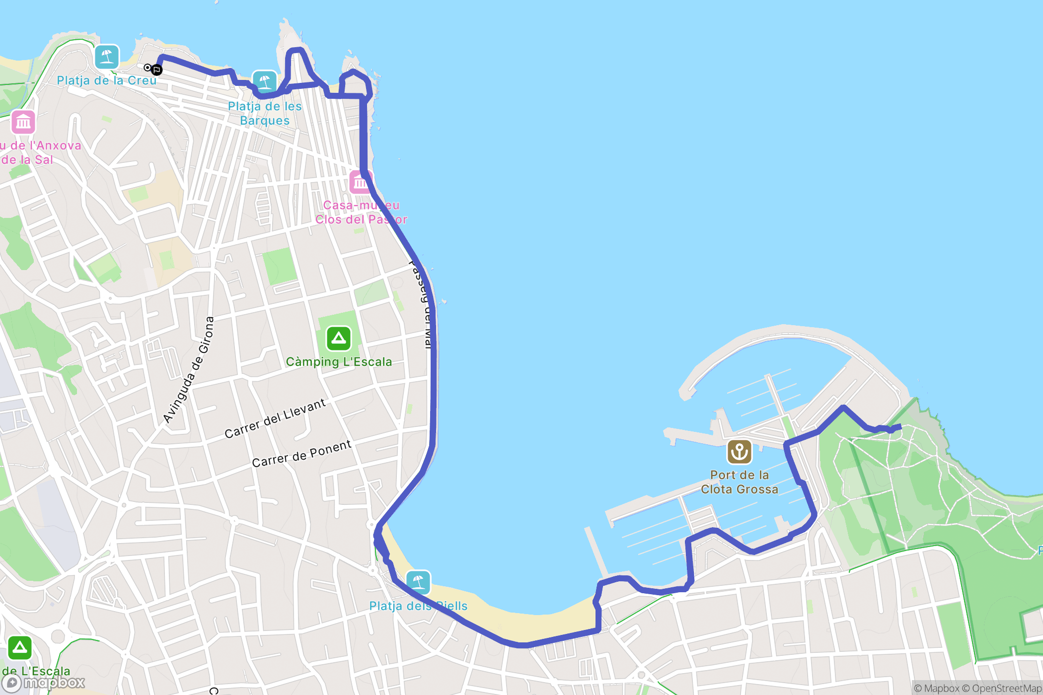 L'Escala : carte du parcours de randonnée - Spain