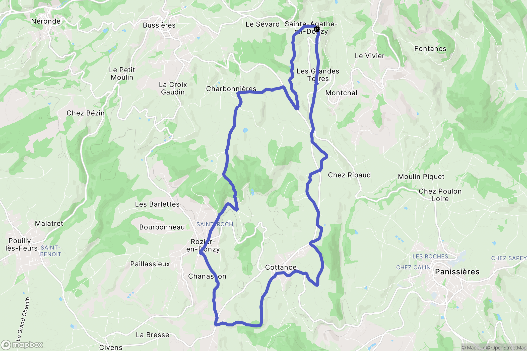 Sainte-Agathe-en-Donzy : carte du parcours de randonnée - France