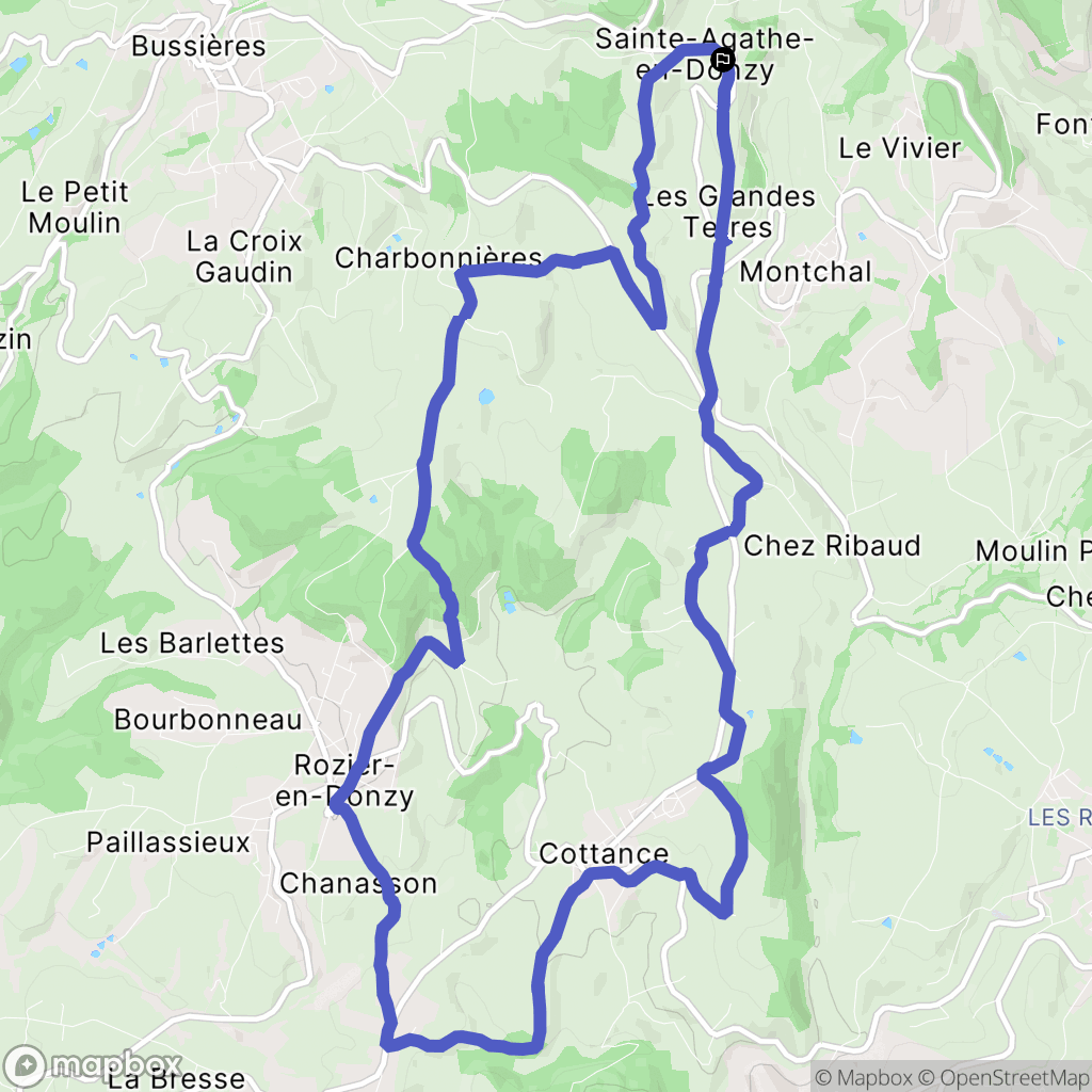 Sainte-Agathe-en-Donzy : carte du parcours de randonnée - France