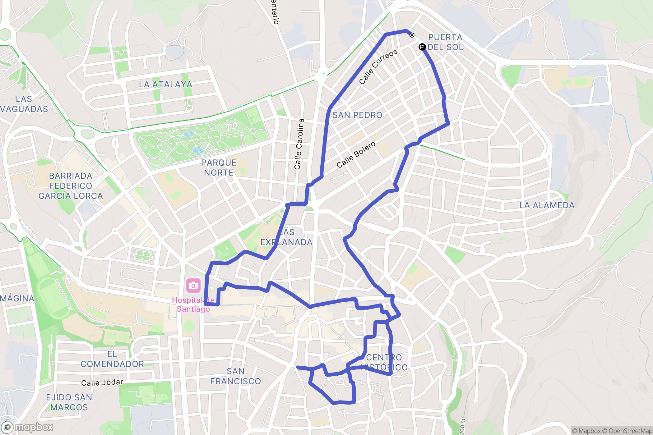 Úbeda : carte du parcours de randonnée - Spain