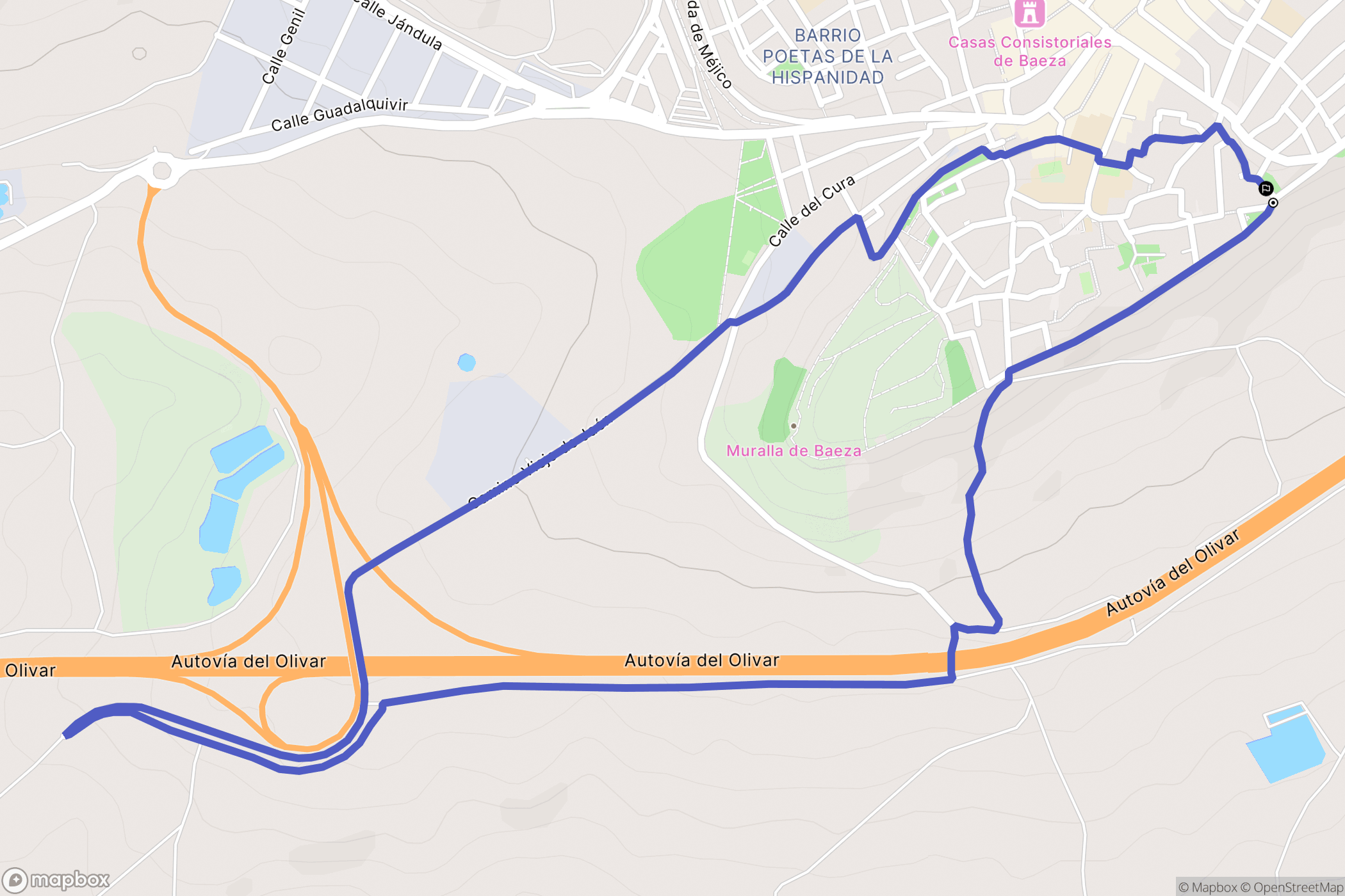 Baeza : carte du parcours de randonnée - Spain