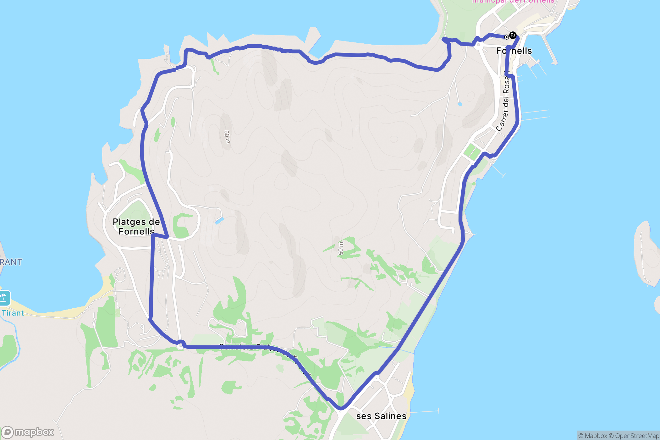 Fornells : carte du parcours de randonnée - Spain