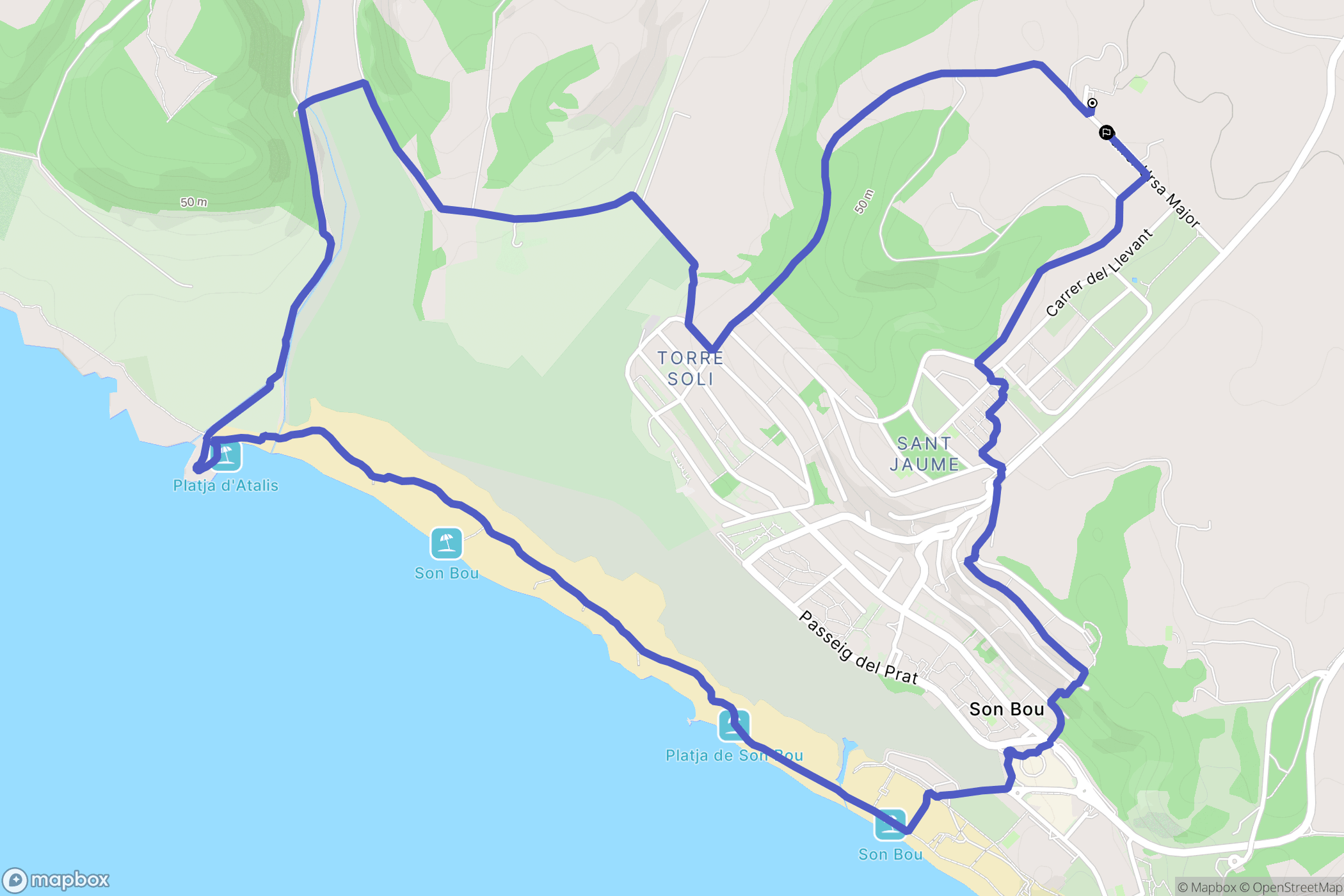 Alaior : carte du parcours de randonnée - Spain