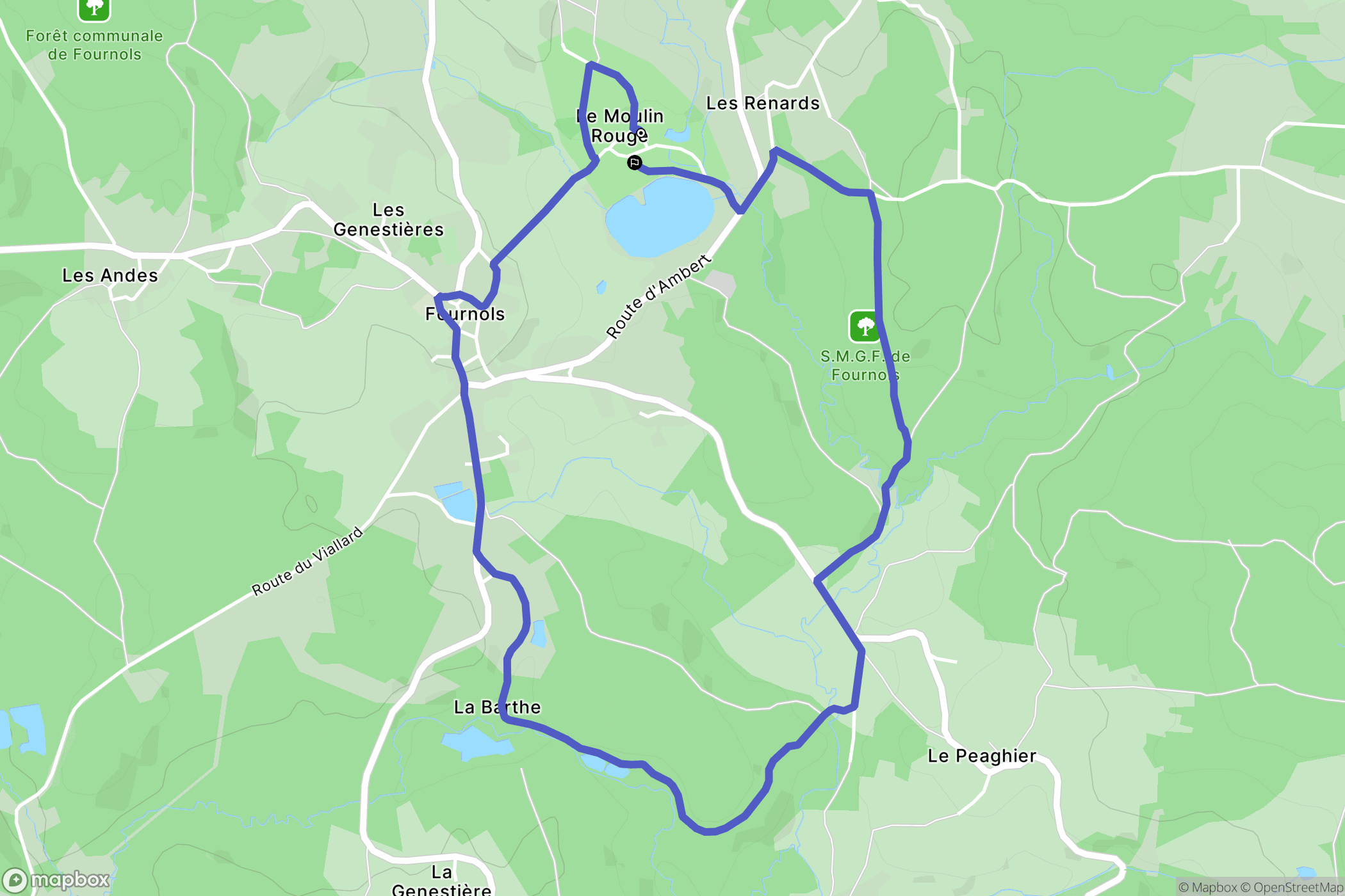 Fournols : carte du parcours de randonnée - France
