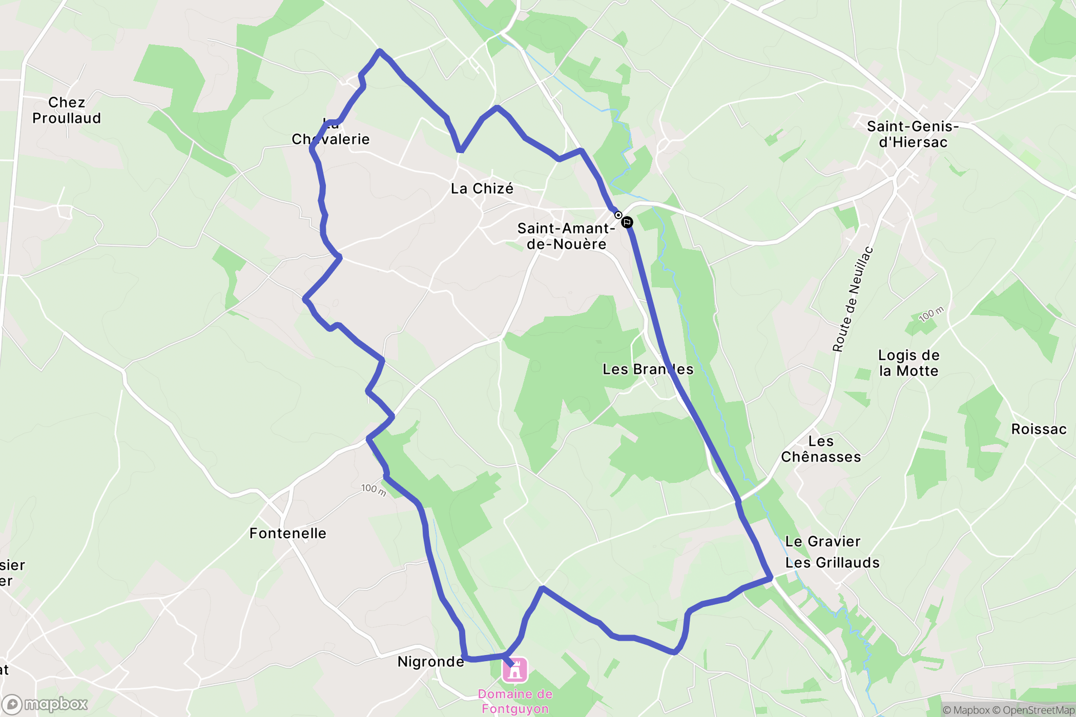 Saint-Amant-de-Nouère : carte du parcours de randonnée - France