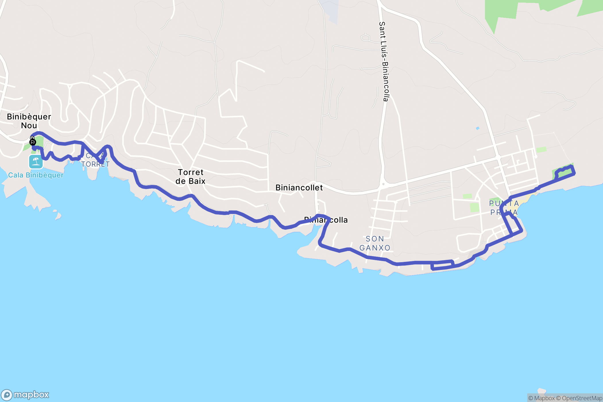 Sant Lluís : carte du parcours de randonnée - Spain