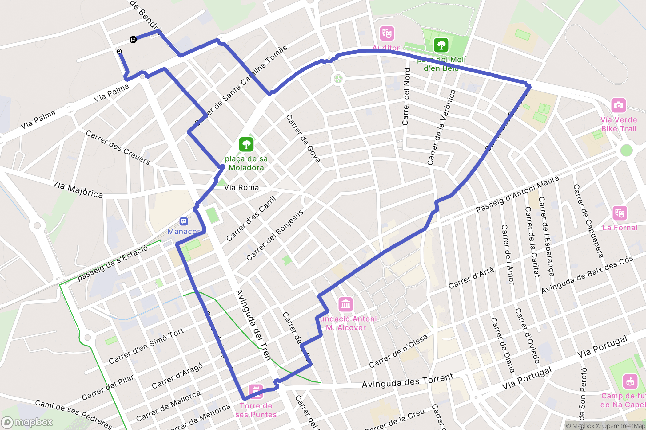 Manacor : carte du parcours de randonnée - Spain