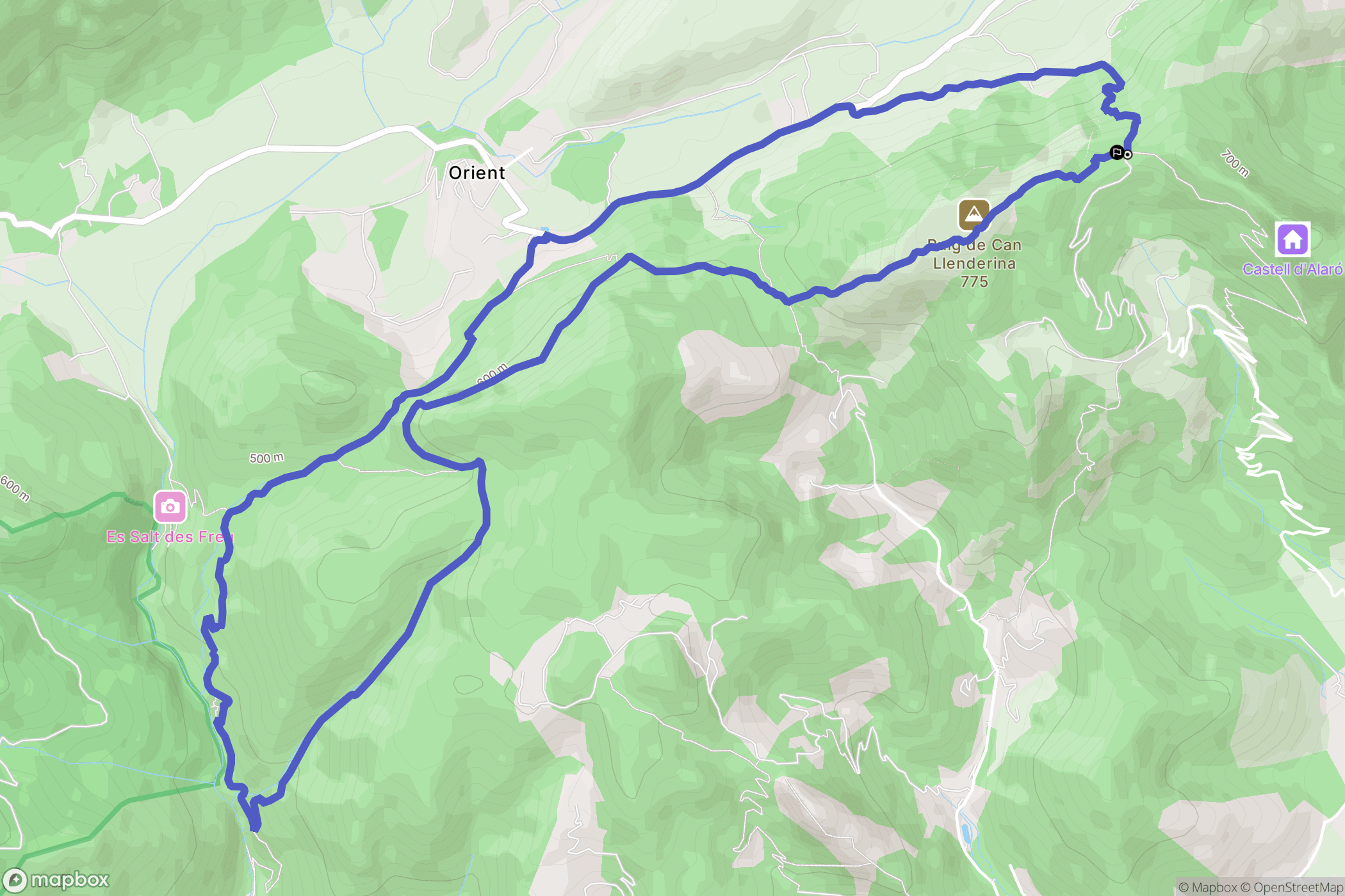 Orient : carte du parcours de randonnée - Spain