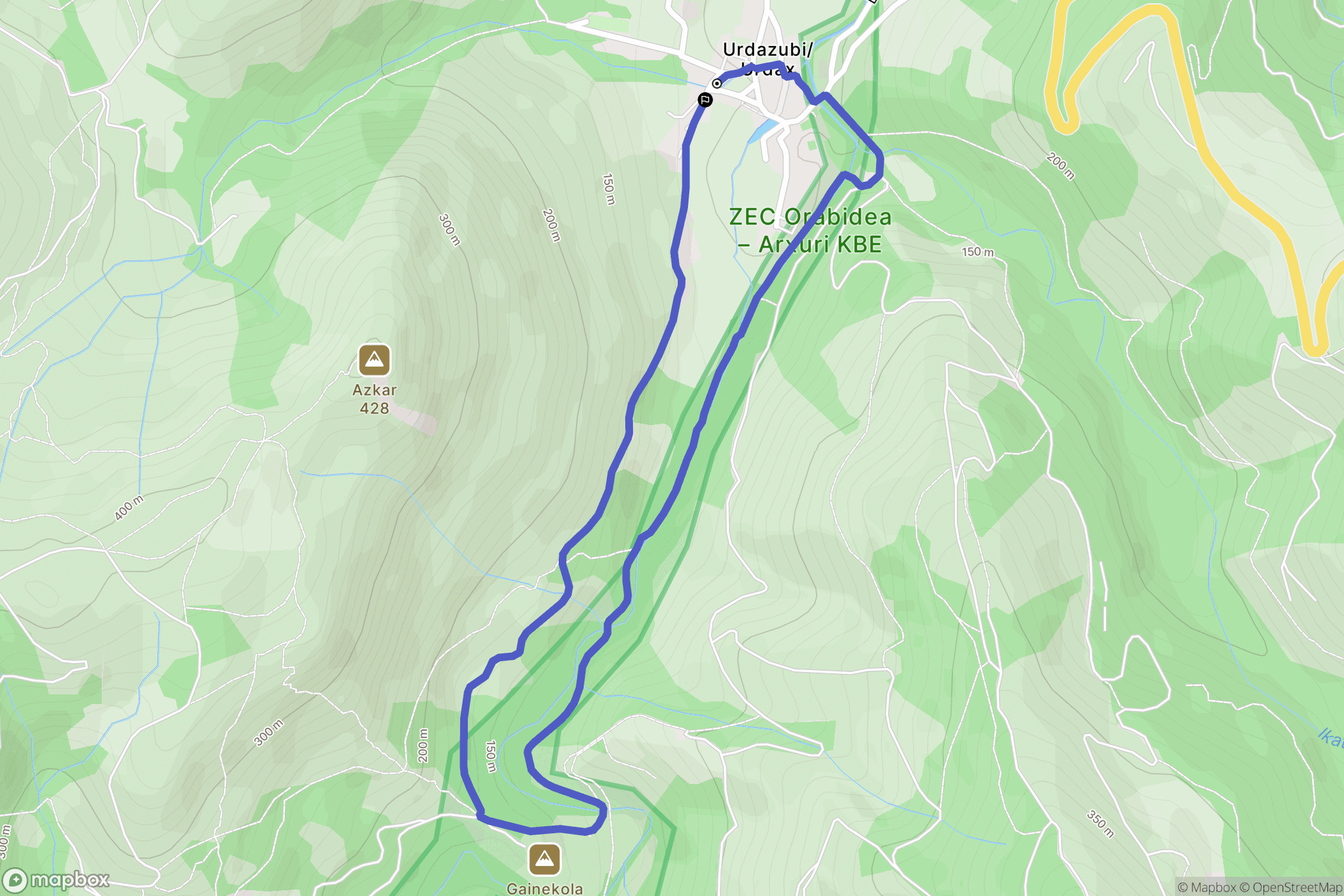 Urdax : carte du parcours de randonnée - Spain