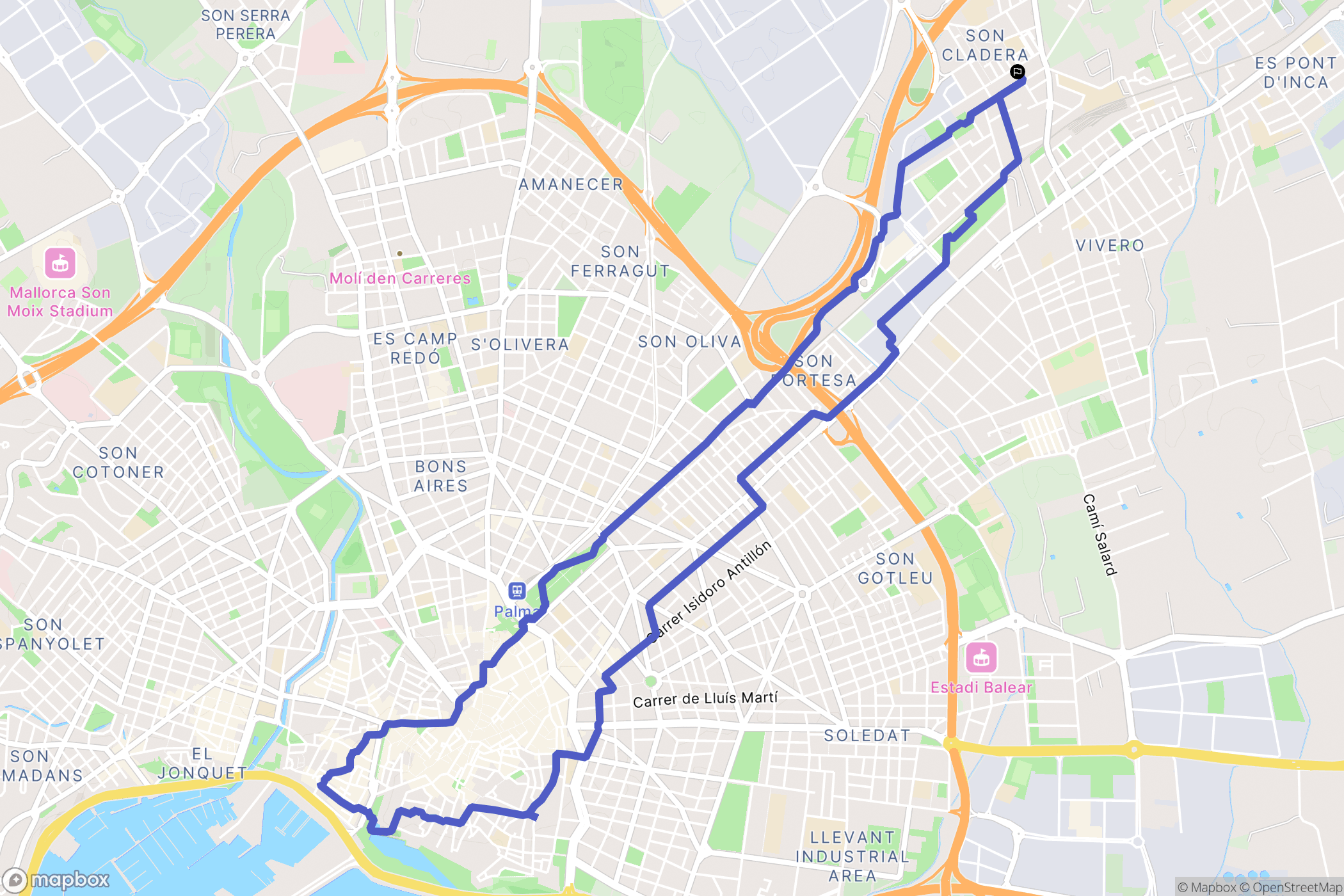 Palma : carte du parcours de randonnée - Spain