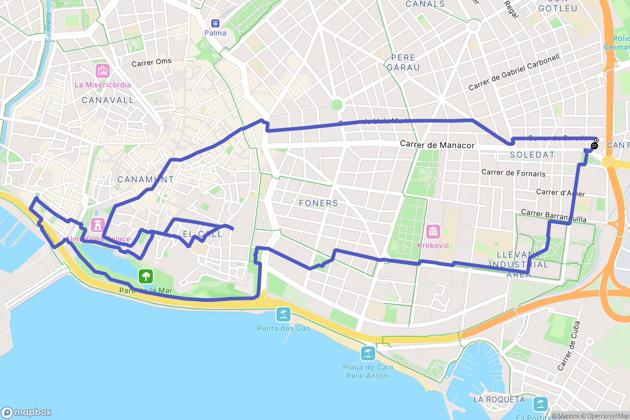 Palma : carte du parcours de randonnée - Spain