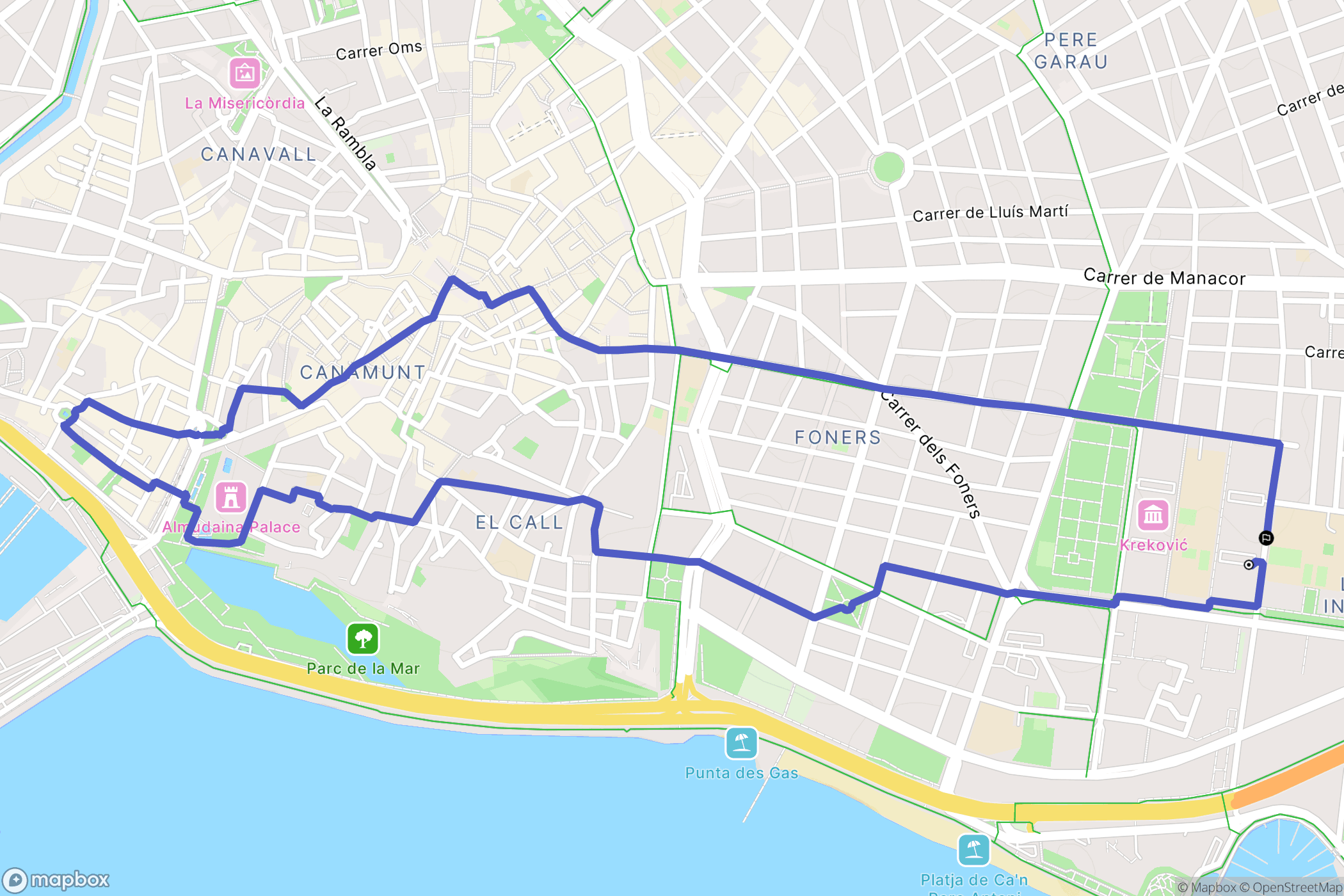 Palma : carte du parcours de randonnée - Spain