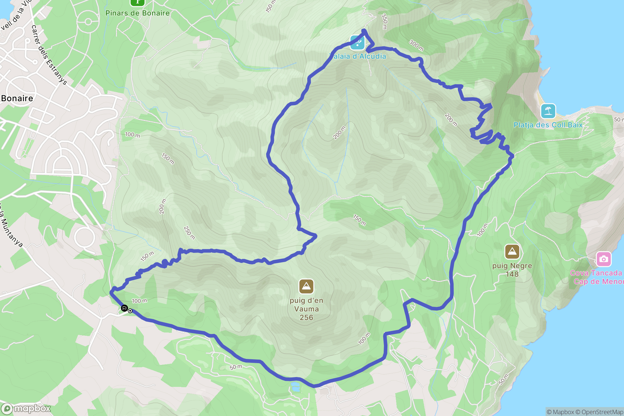 Alcúdia : carte du parcours de randonnée - Spain