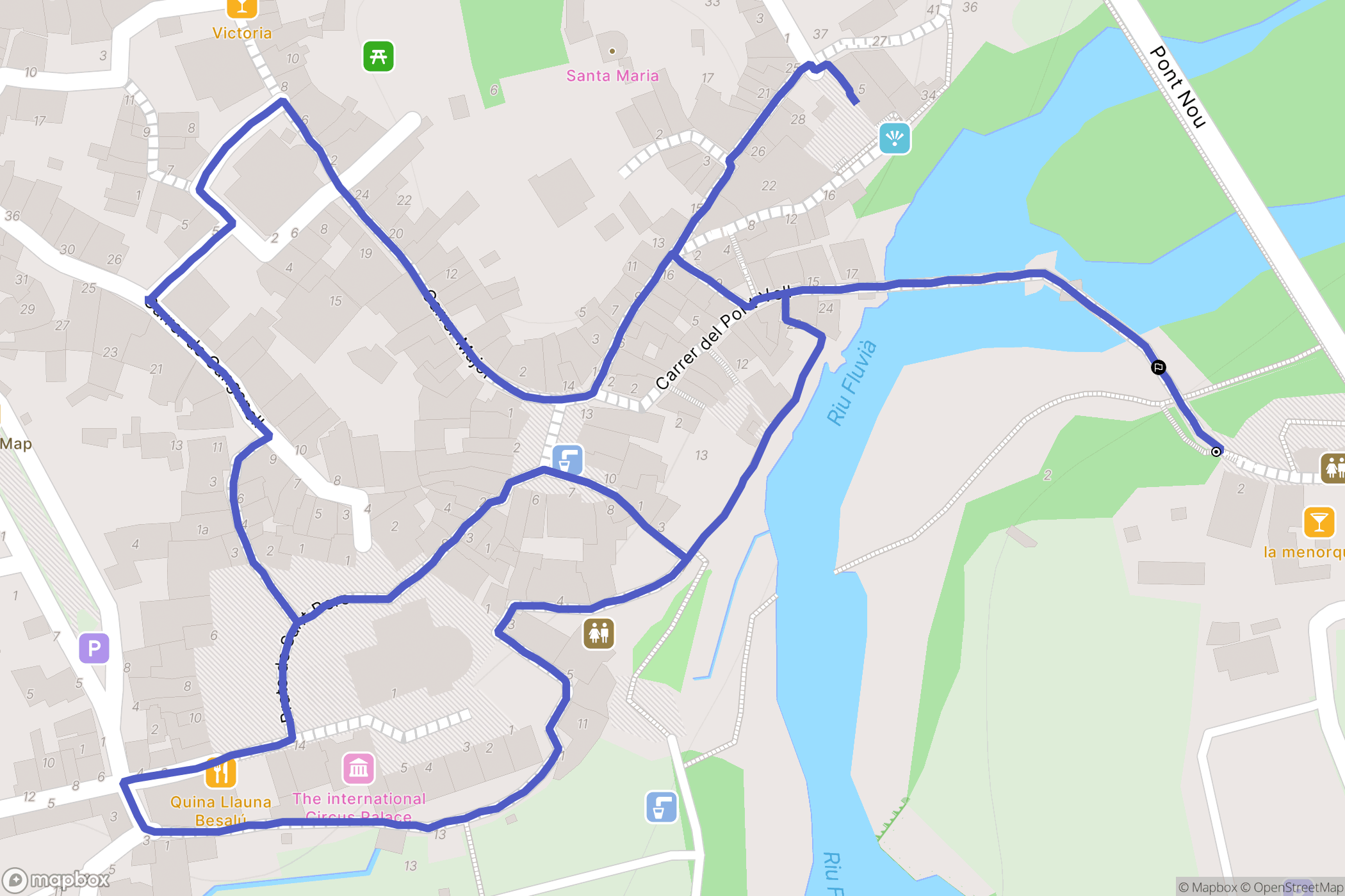 Besalú : carte du parcours de randonnée - Spain
