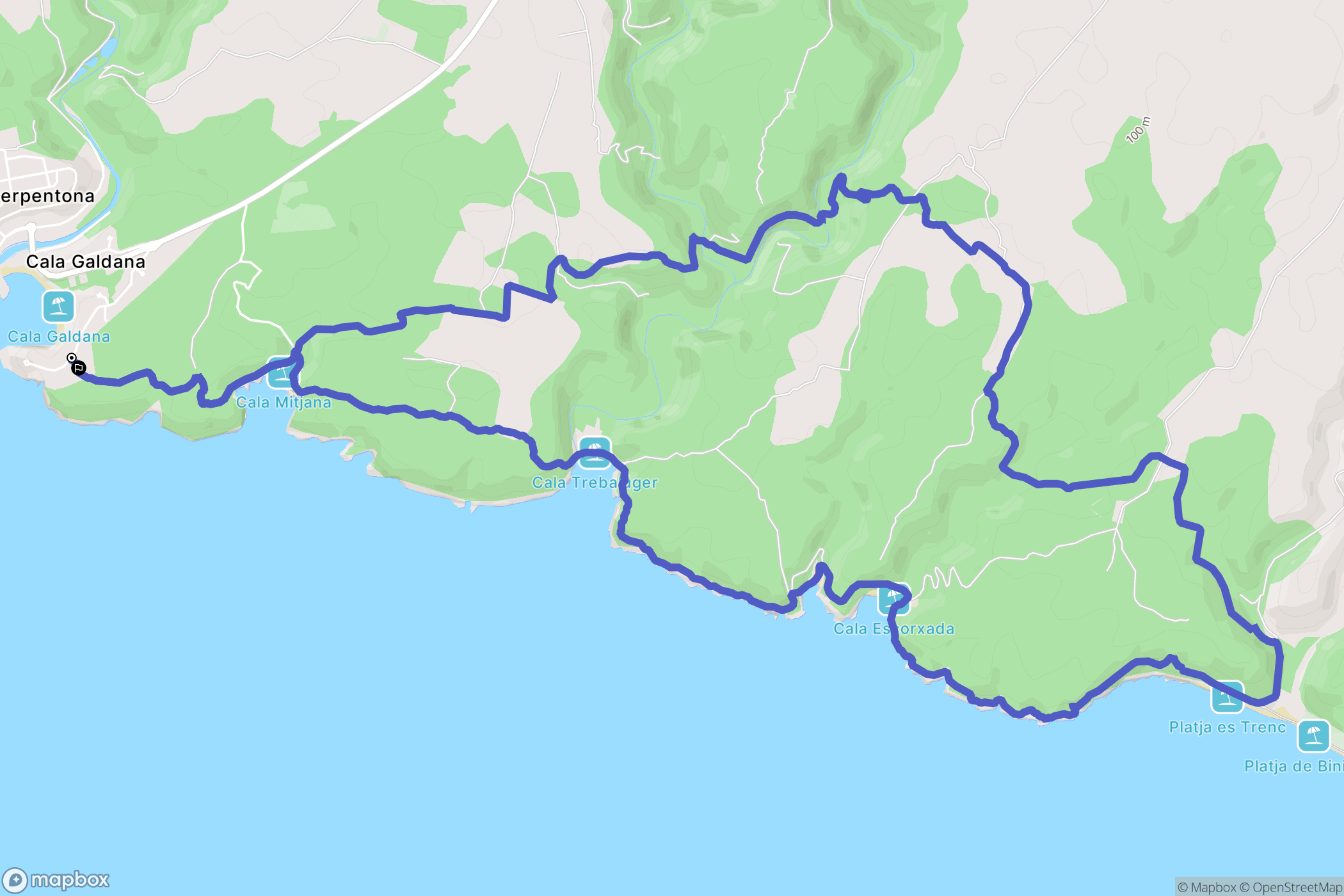 Cala Galdana : carte du parcours de randonnée - Spain