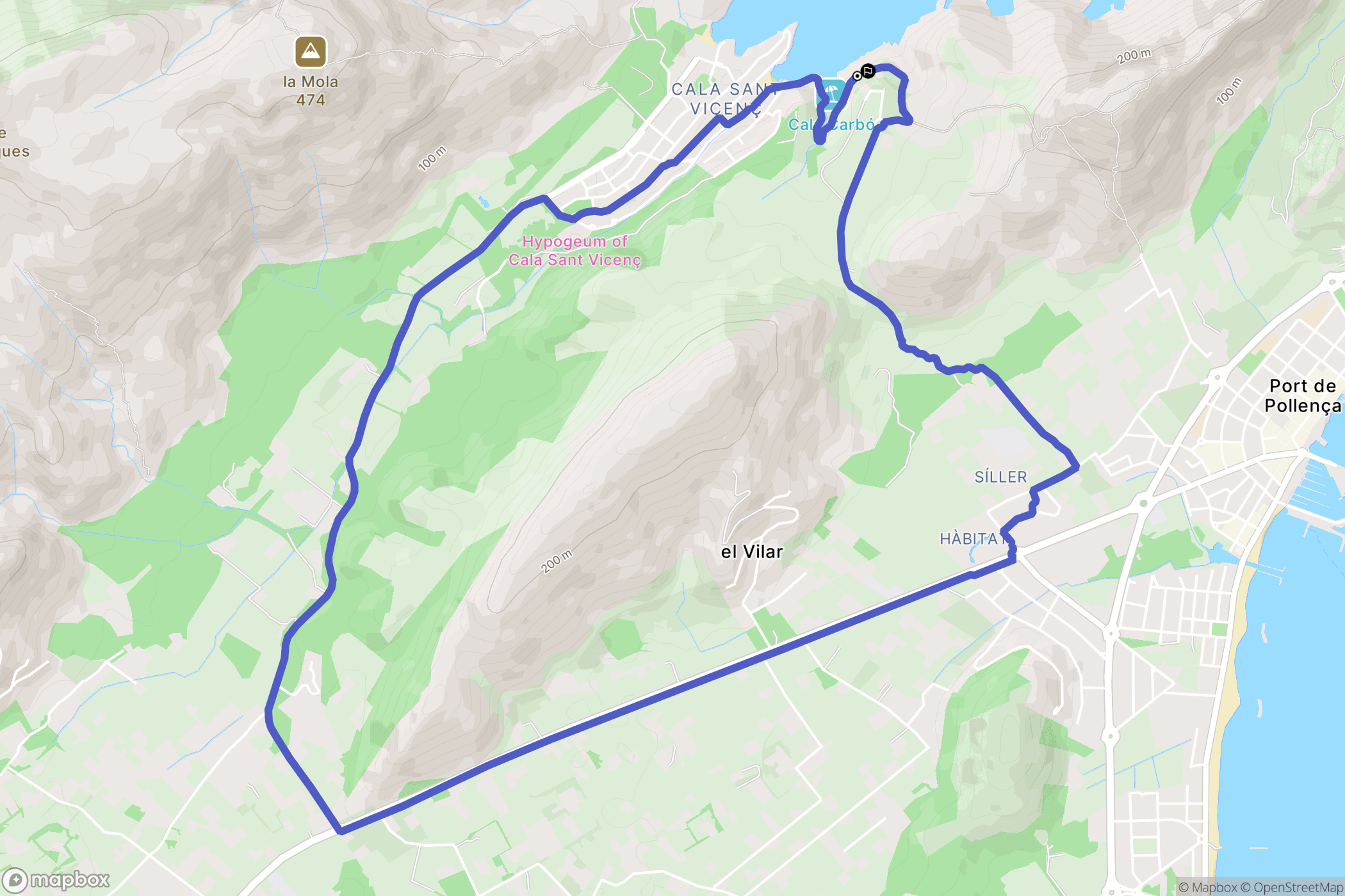 Cala Sant Vicenç : carte du parcours de randonnée - Spain