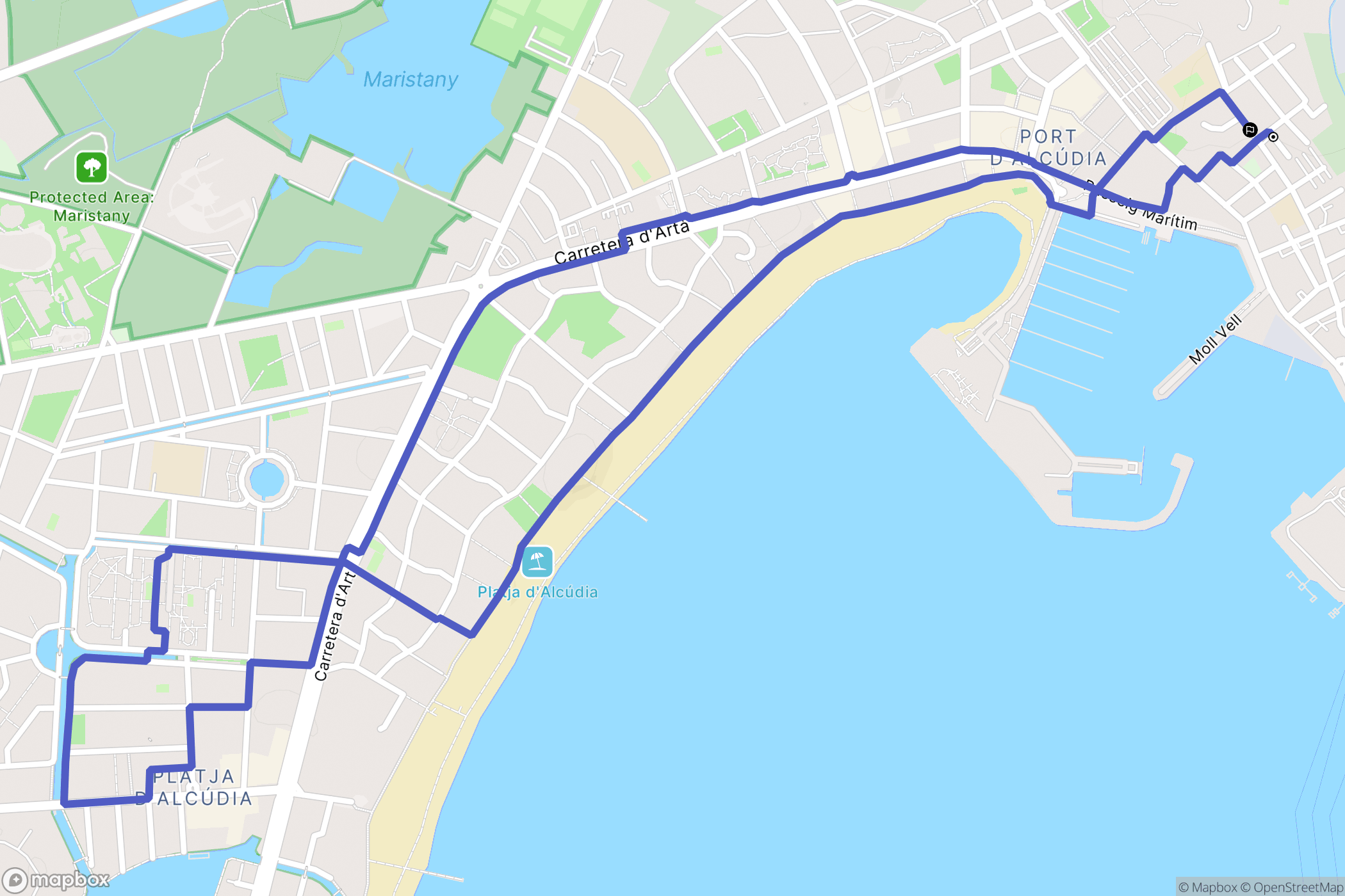Alcúdia : carte du parcours de randonnée - Spain