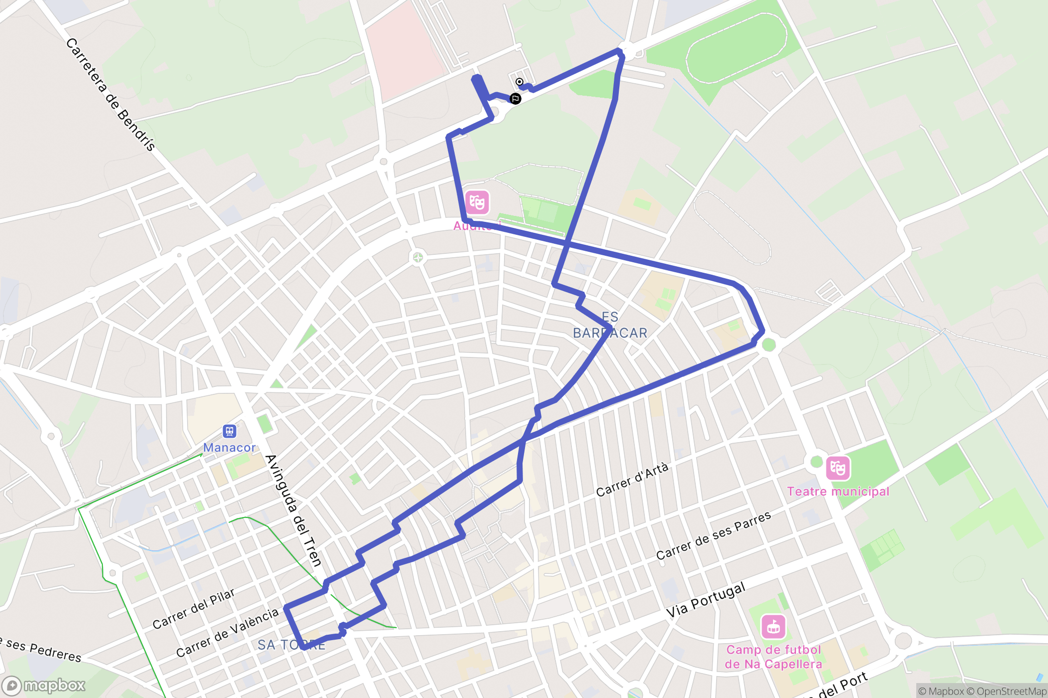 Manacor : carte du parcours de randonnée - Spain