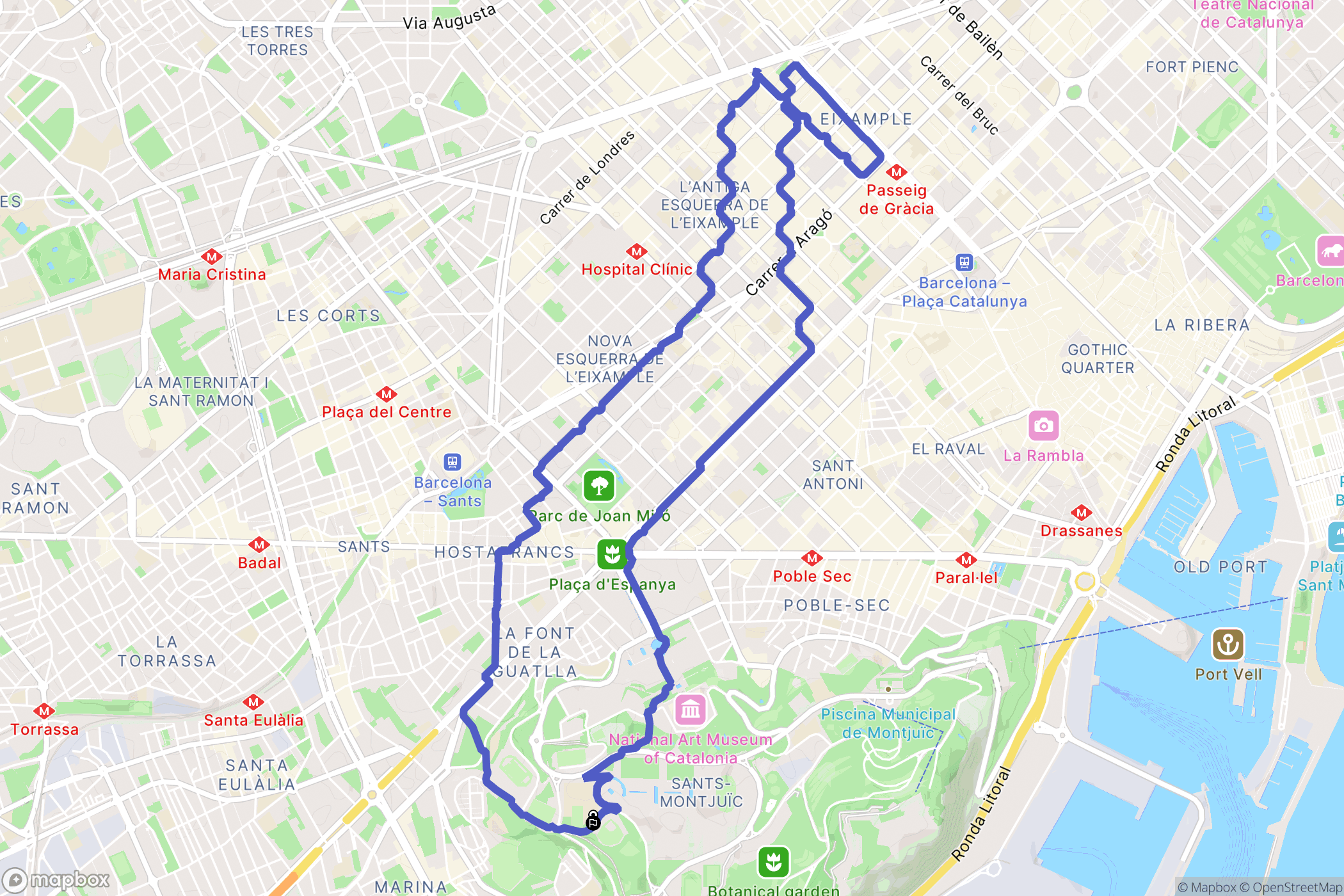 Barcelona : carte du parcours de randonnée - Spain