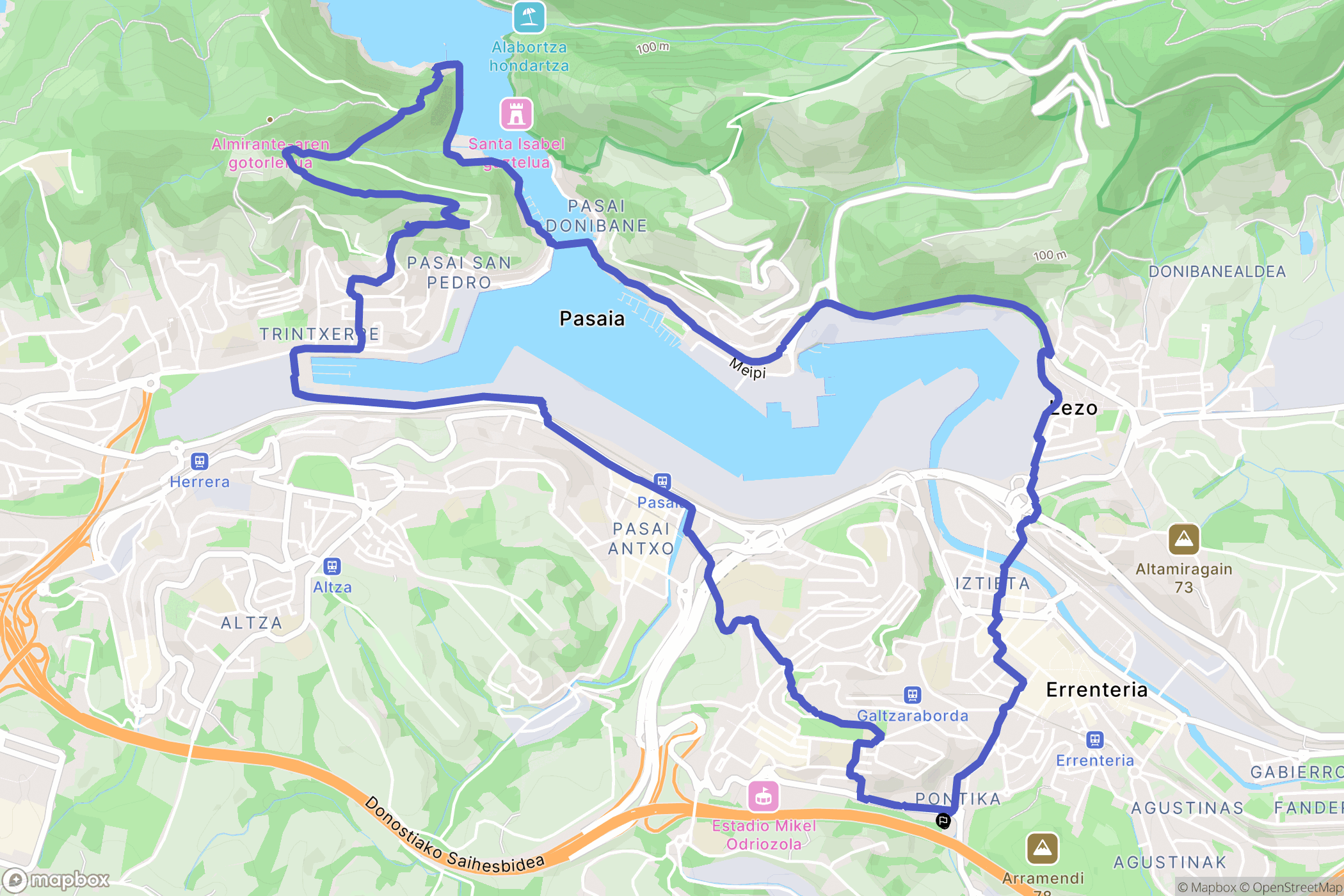 Errenteria : carte du parcours de randonnée - Spain