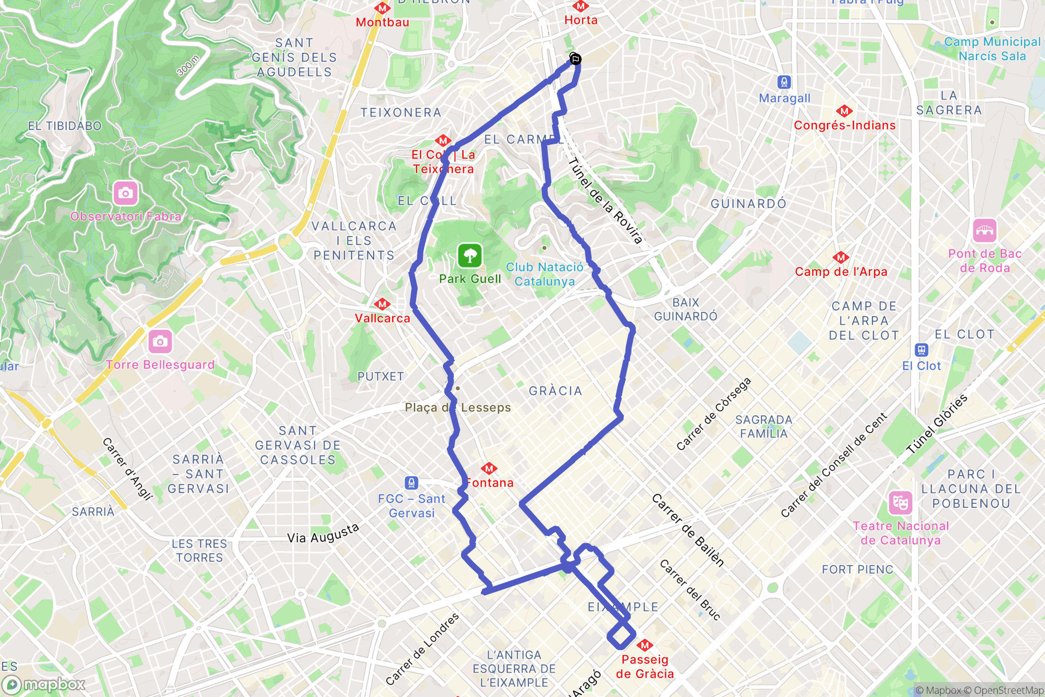 Barcelona : carte du parcours de randonnée - Spain