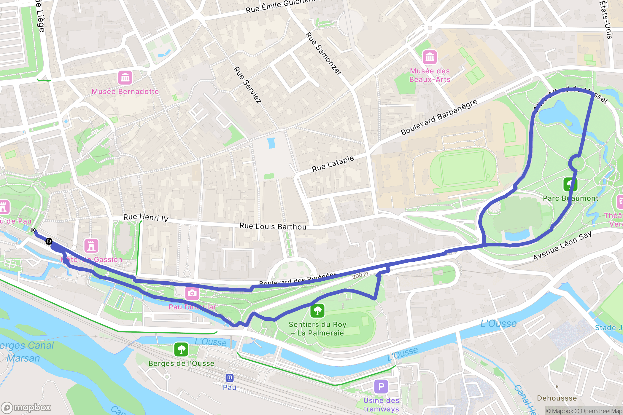 Pau : carte du parcours de randonnée - France