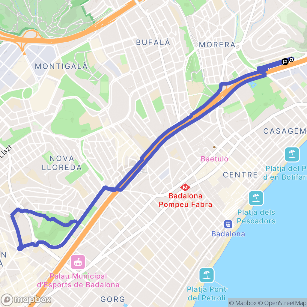 Badalona : carte du parcours de randonnée - Spain