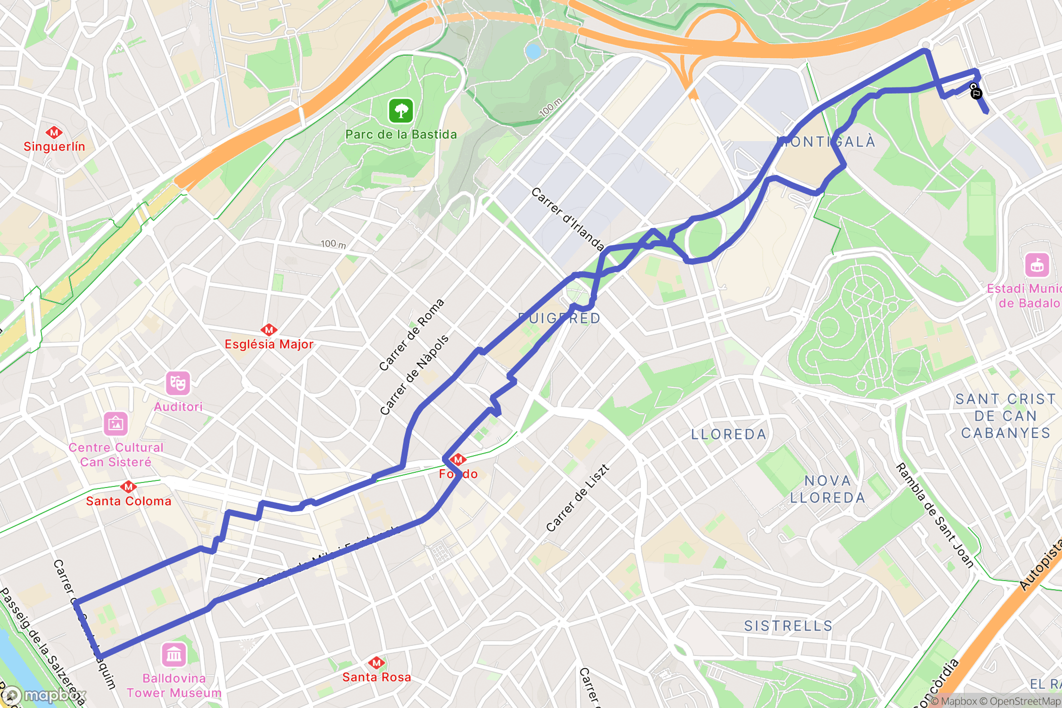 Badalona : carte du parcours de randonnée - Spain