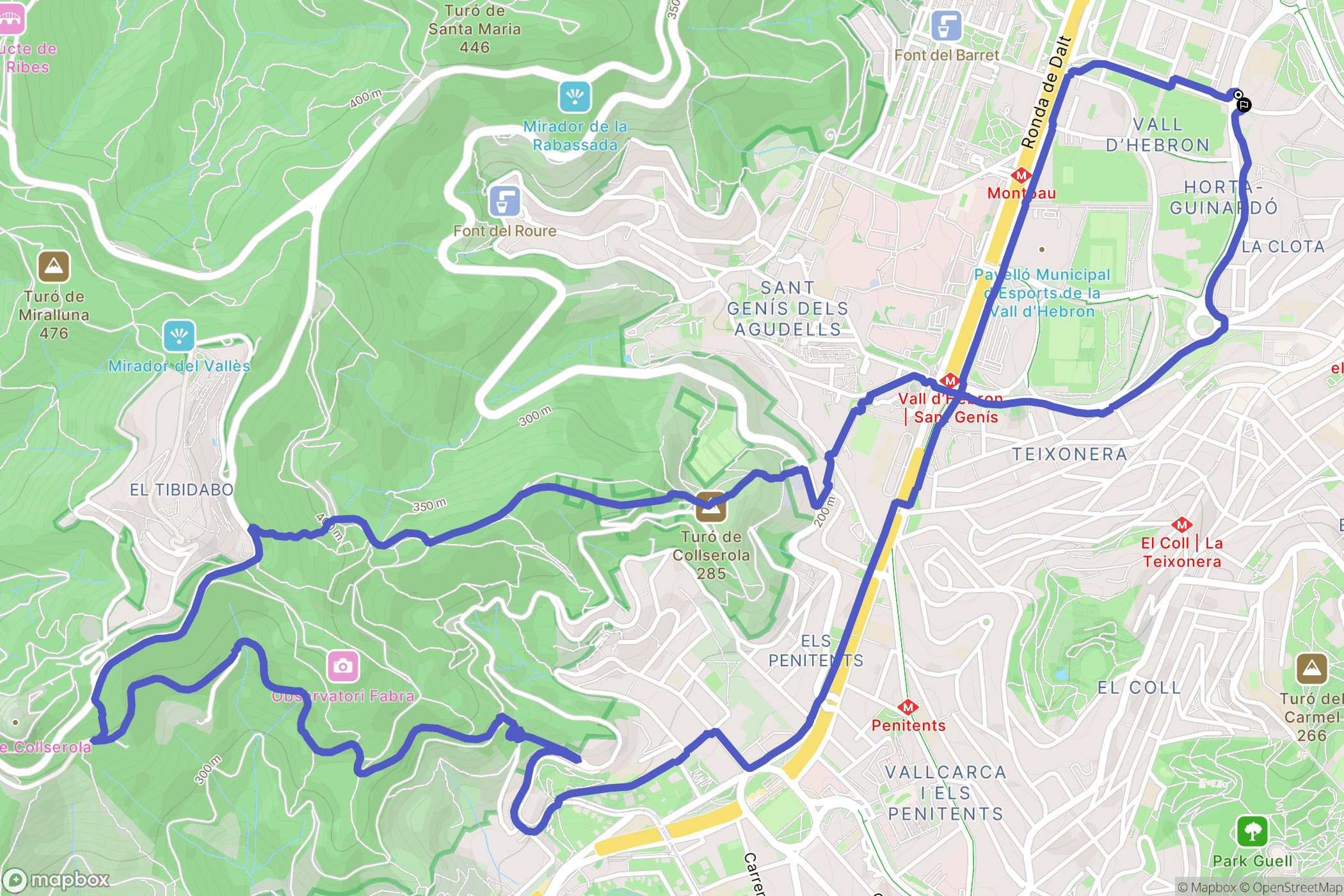 Barcelona : carte du parcours de randonnée - Spain
