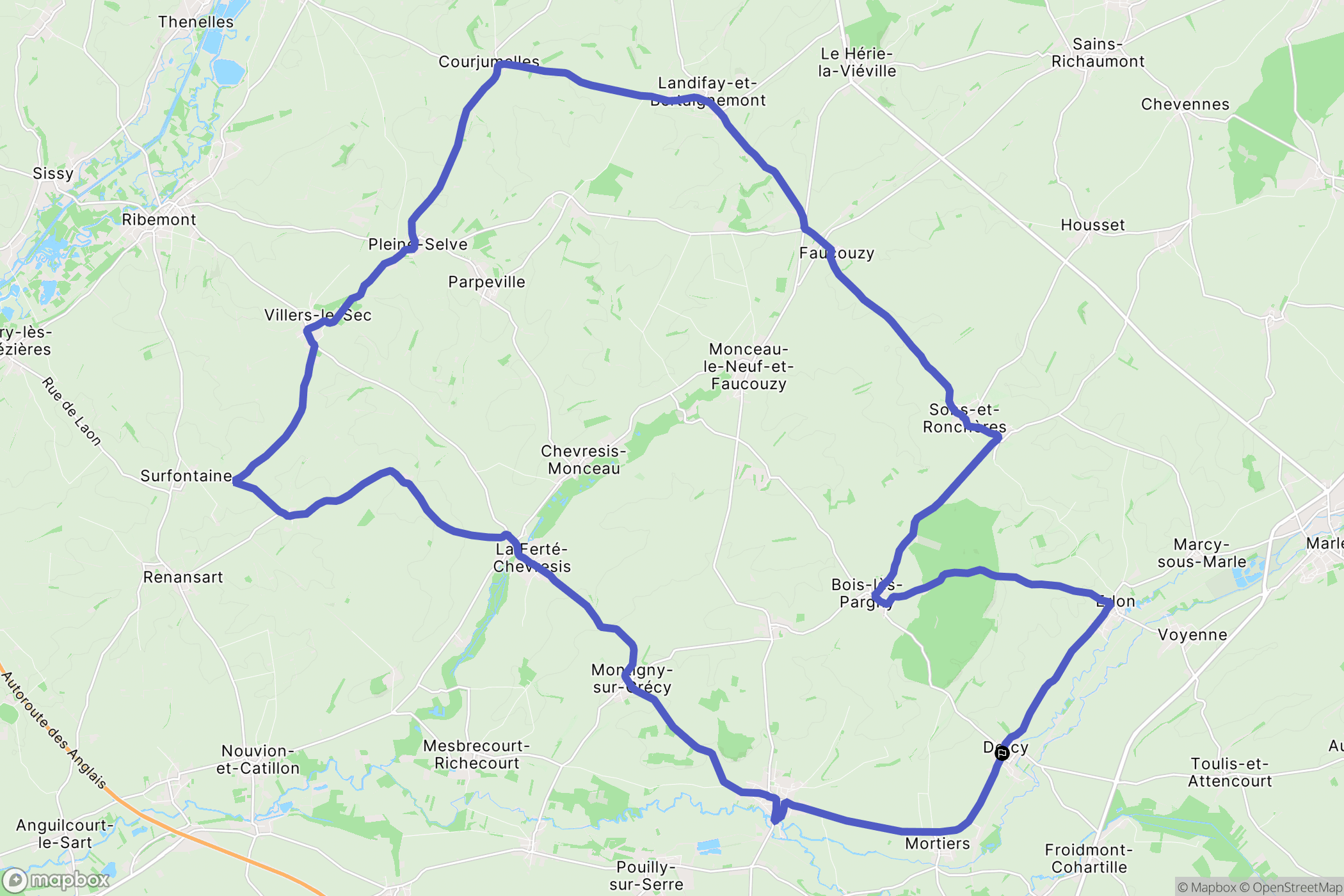 Dercy : carte du parcours de randonnée - France