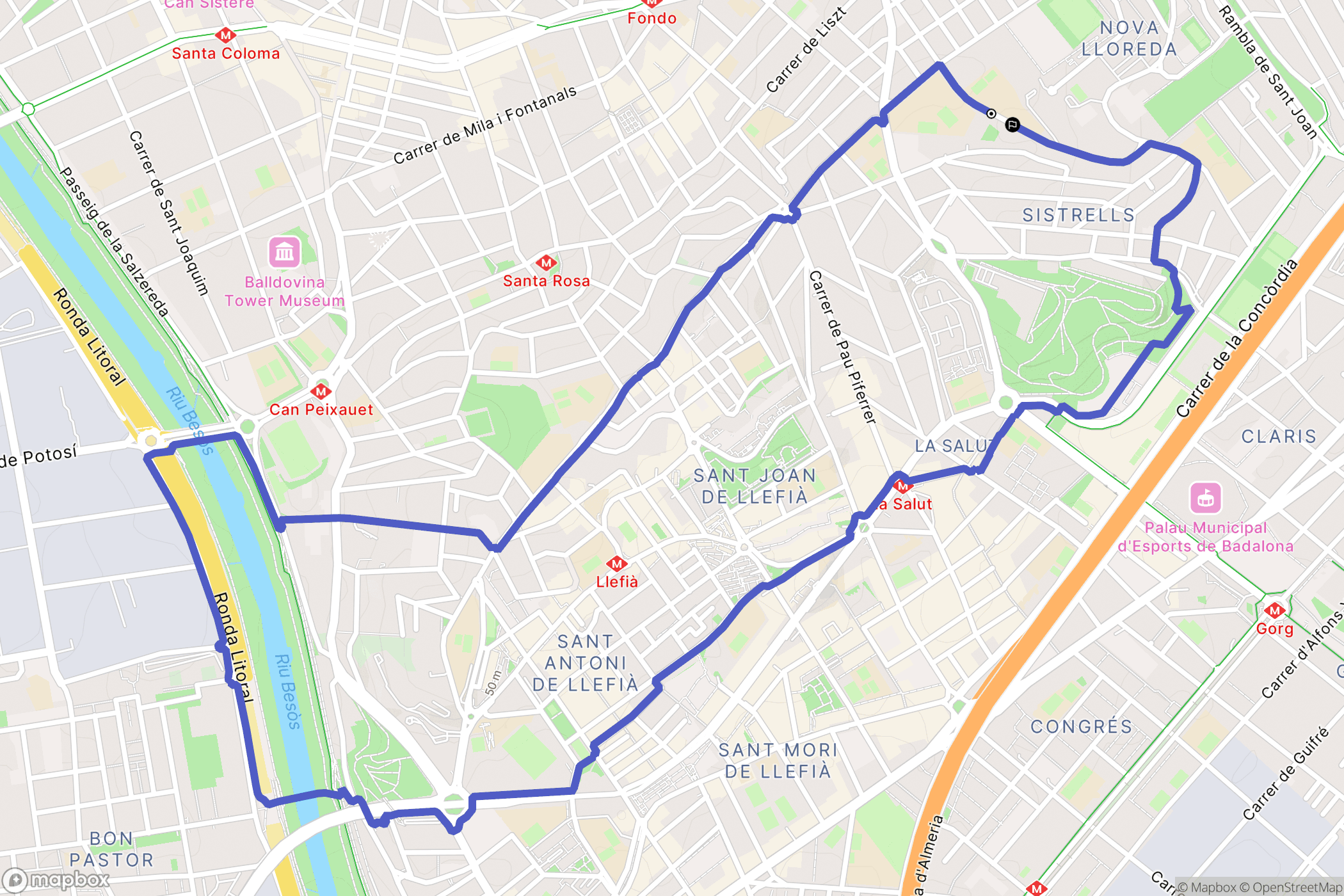 Badalona : carte du parcours de randonnée - Spain