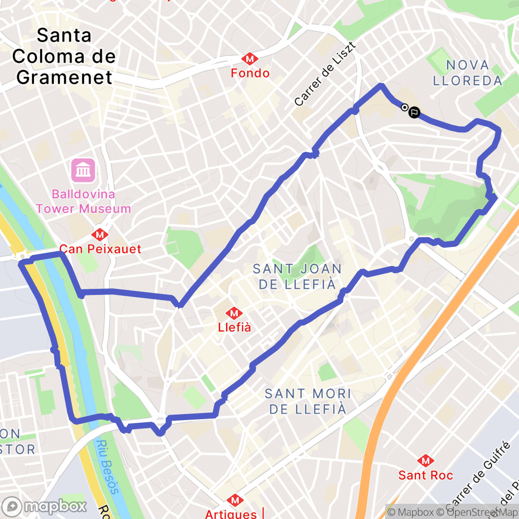 Badalona : carte du parcours de randonnée - Spain
