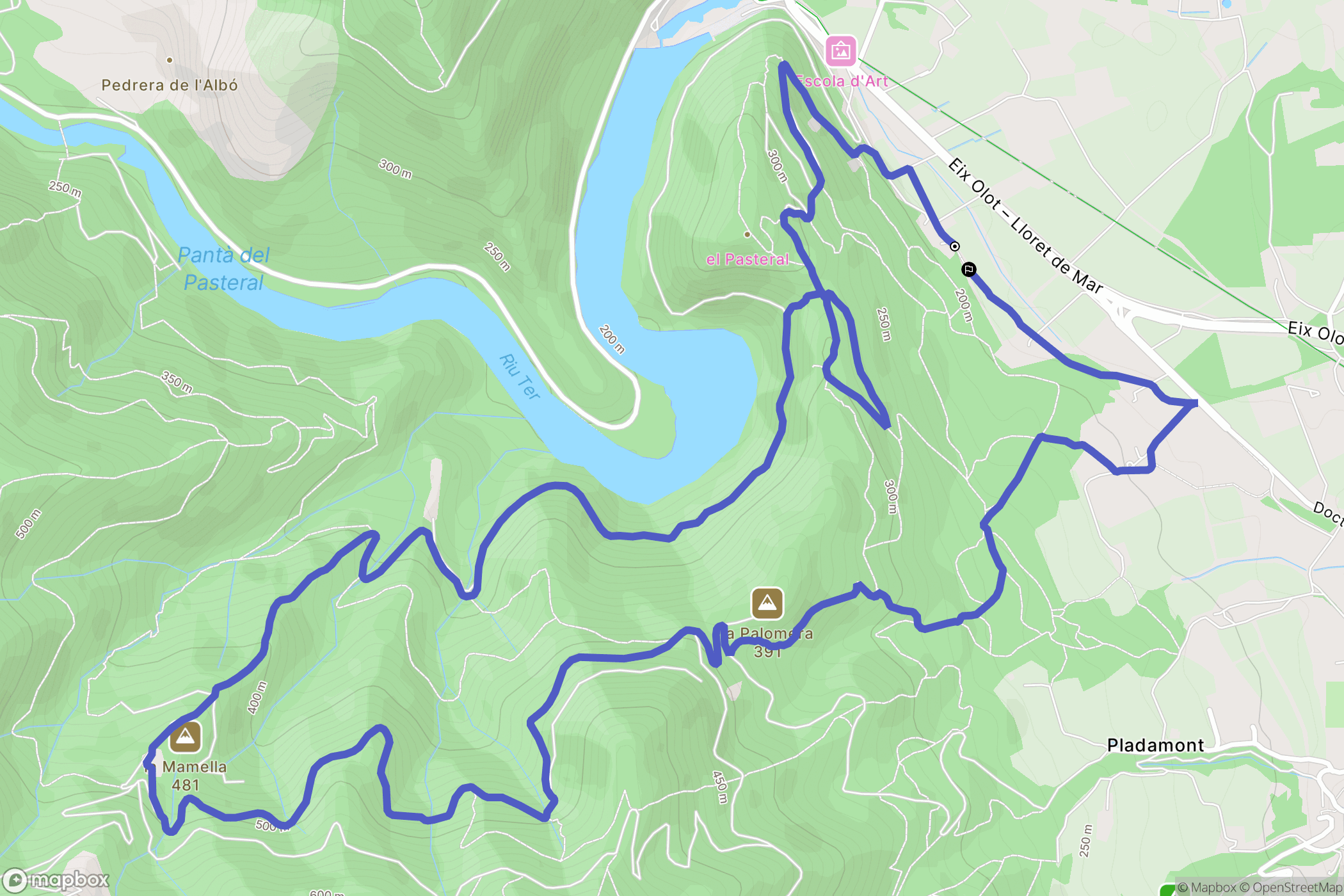 Girona : carte du parcours de randonnée - Spain