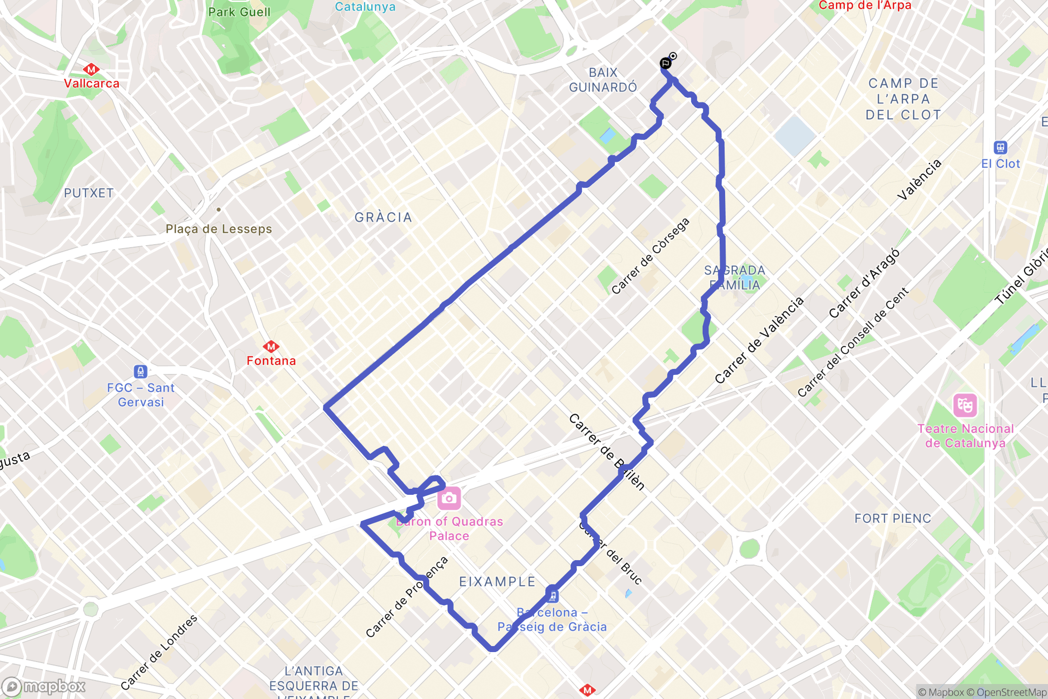 Barcelona : carte du parcours de randonnée - Spain