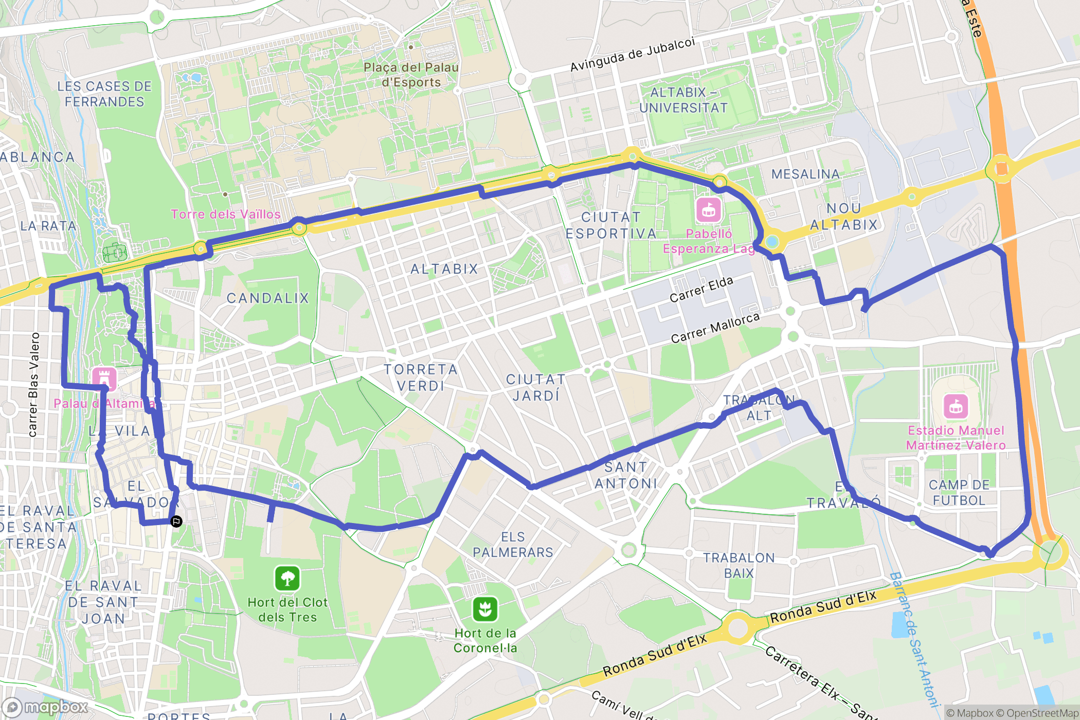 Elx : carte du parcours de randonnée - Spain