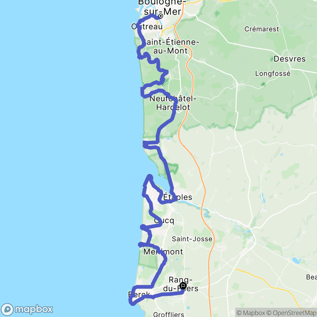 Boulogne-sur-Mer : carte du parcours de randonnée - France