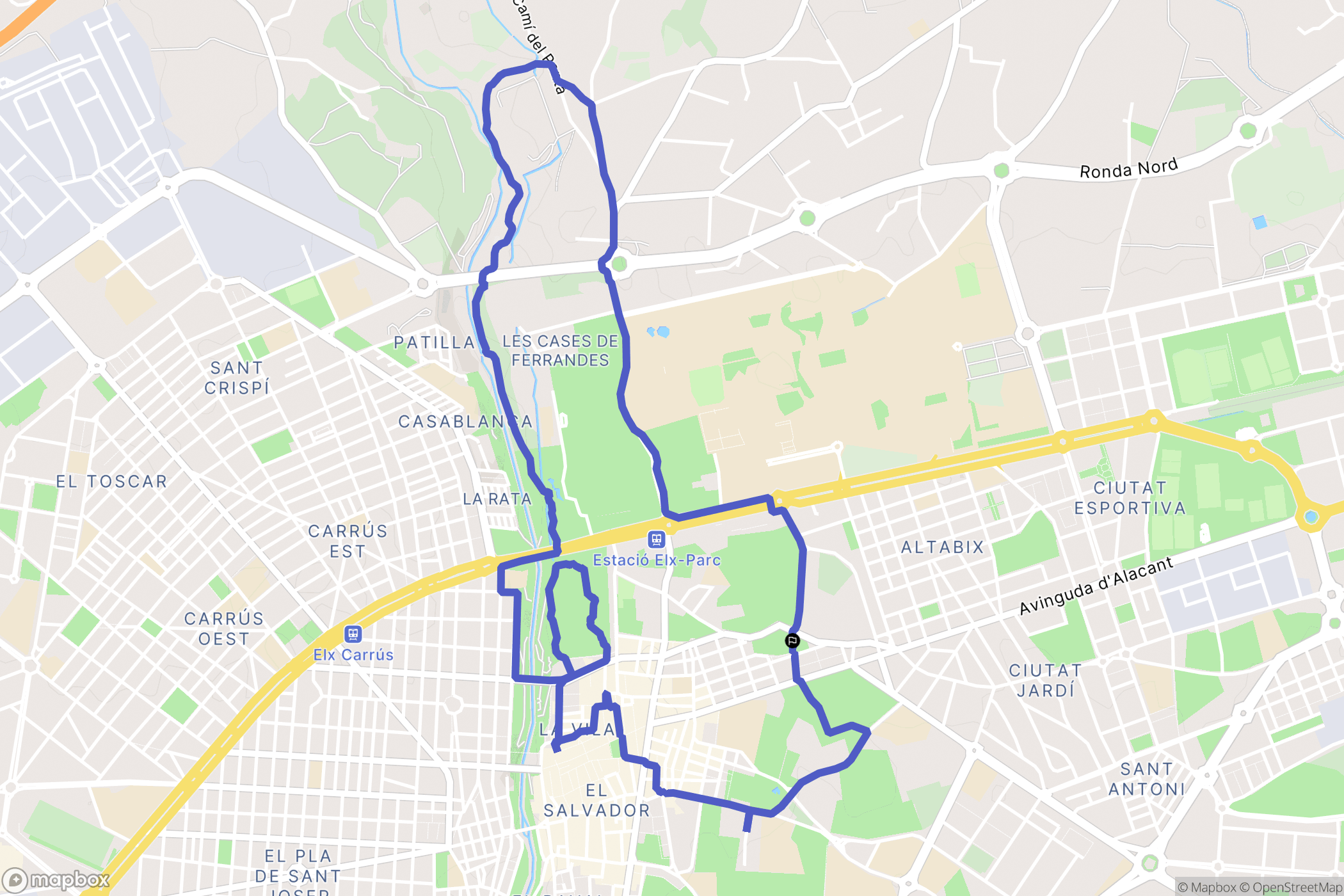 Elx : carte du parcours de randonnée - Spain