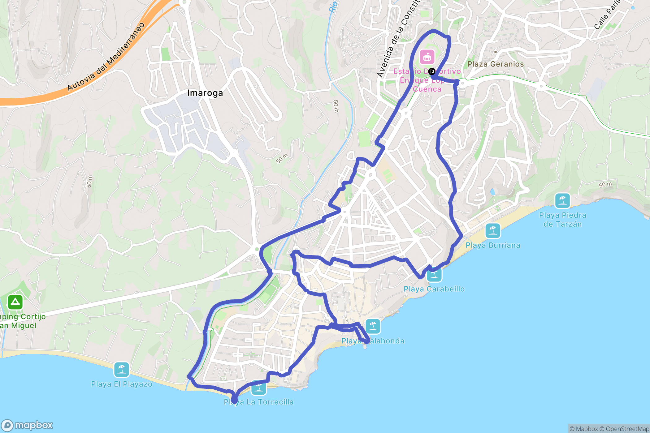 Nerja : carte du parcours de randonnée - Spain