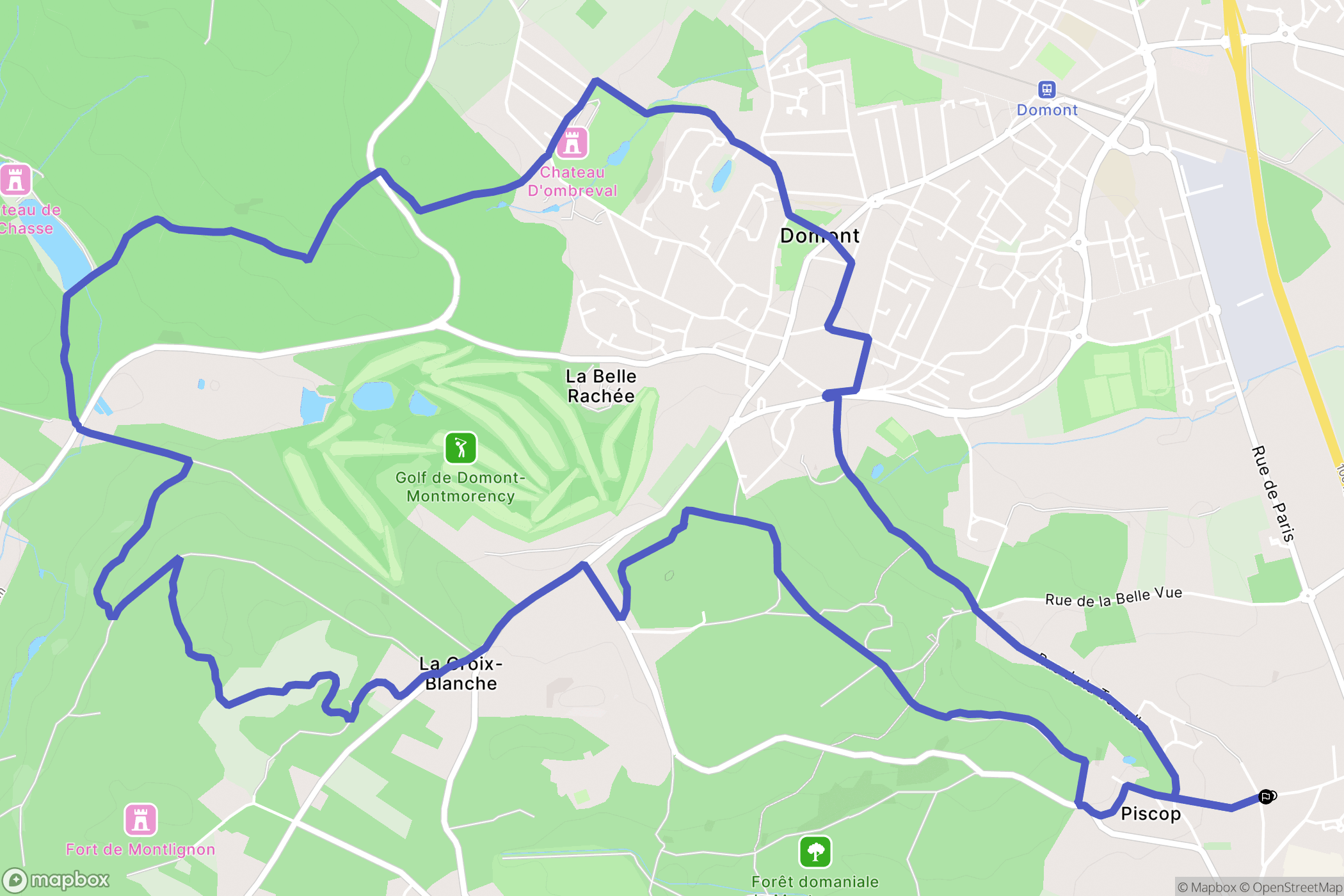 Piscop : carte du parcours de randonnée - France
