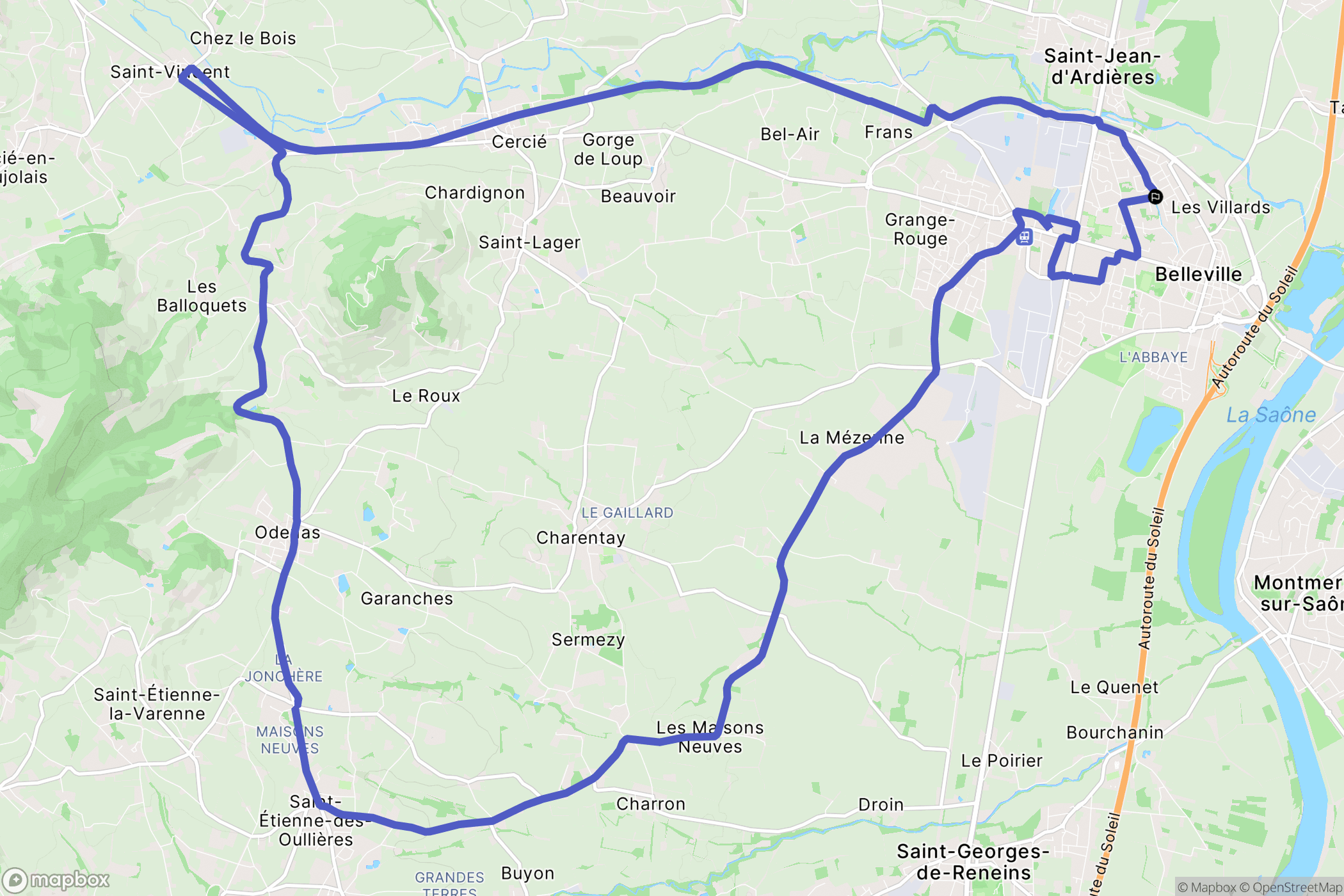 Belleville-en-Beaujolais : carte du parcours de randonnée - France