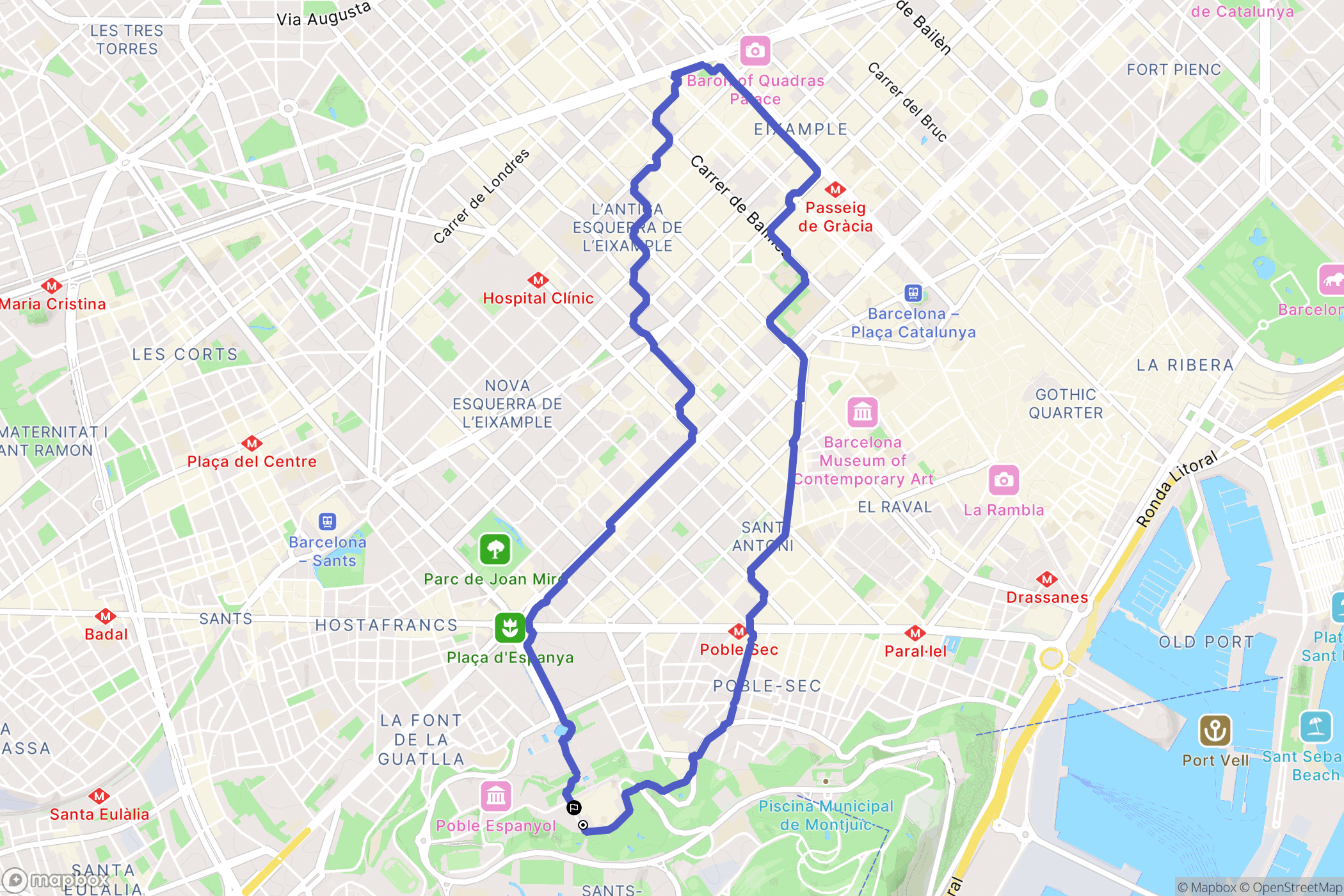 Barcelona : carte du parcours de randonnée - Spain