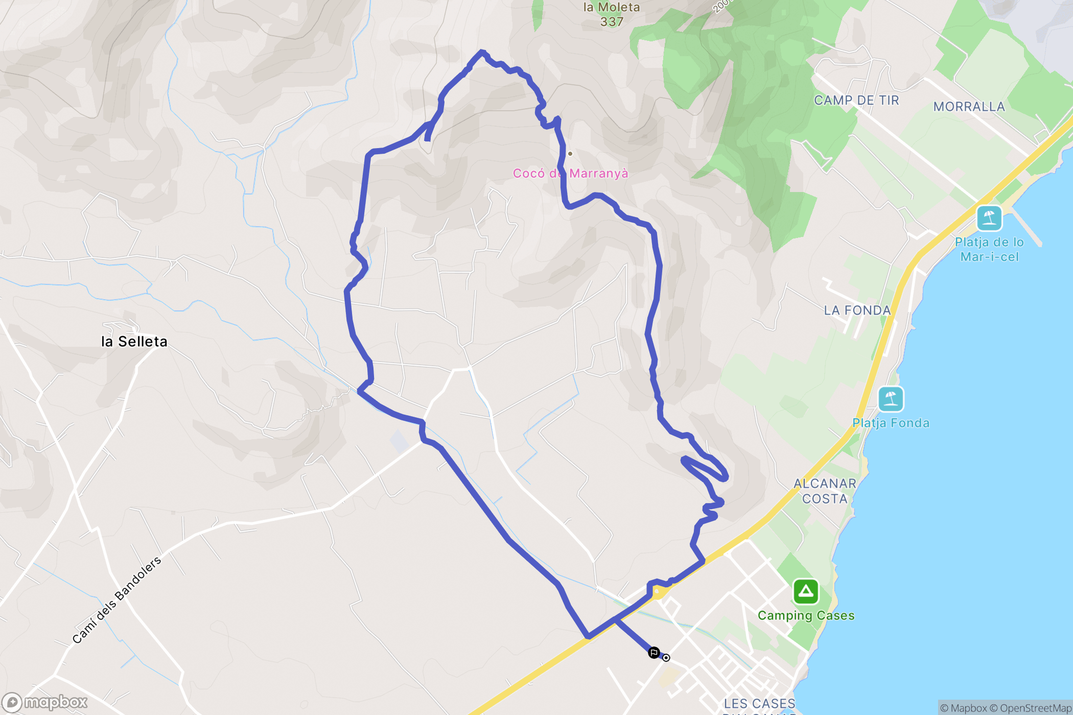 Les Cases d'Alcanar : carte du parcours de randonnée - Spain