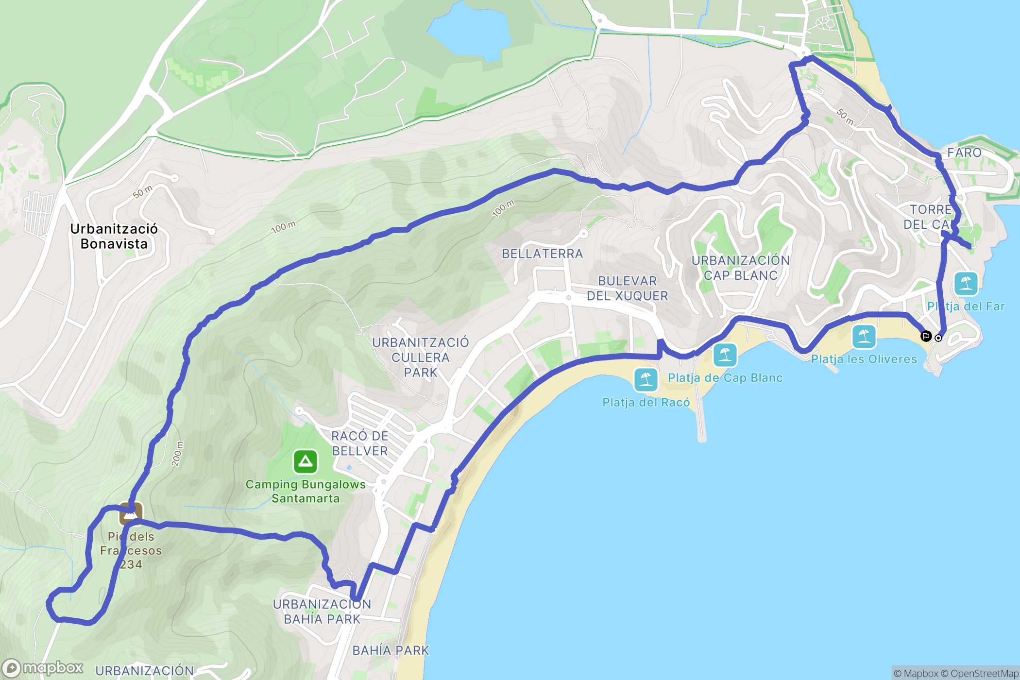 Faro de Cullera : carte du parcours de randonnée - Spain
