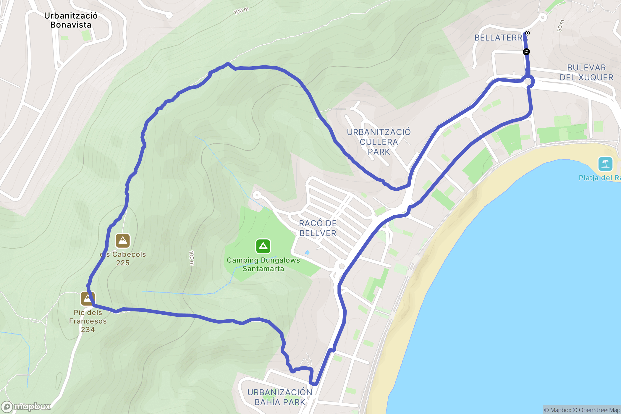 Cullera : carte du parcours de randonnée - Spain